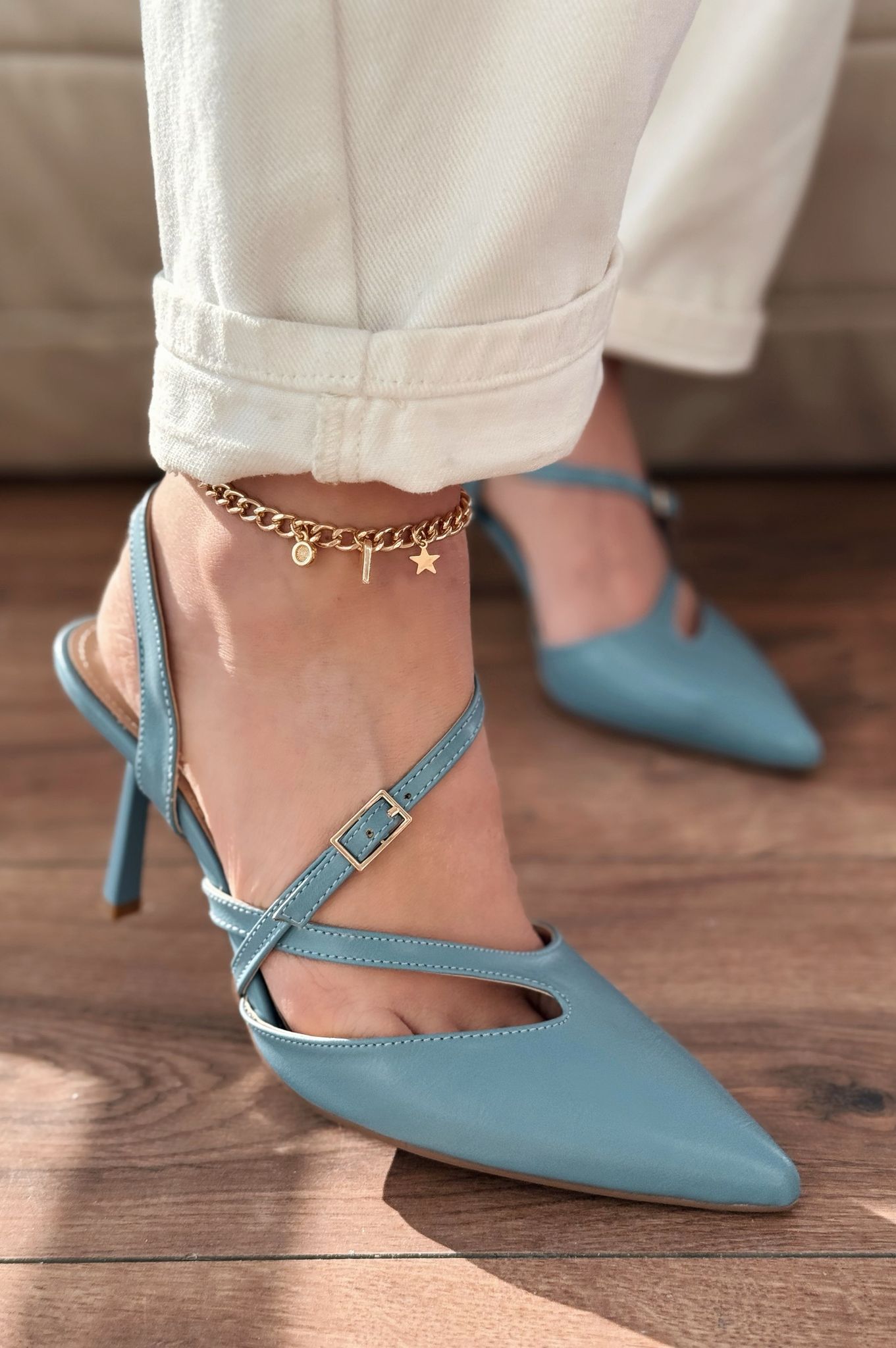 Flamor Mat Deri Yüksek Topuklu Stiletto Bebek Mavi - ILOVESHOES