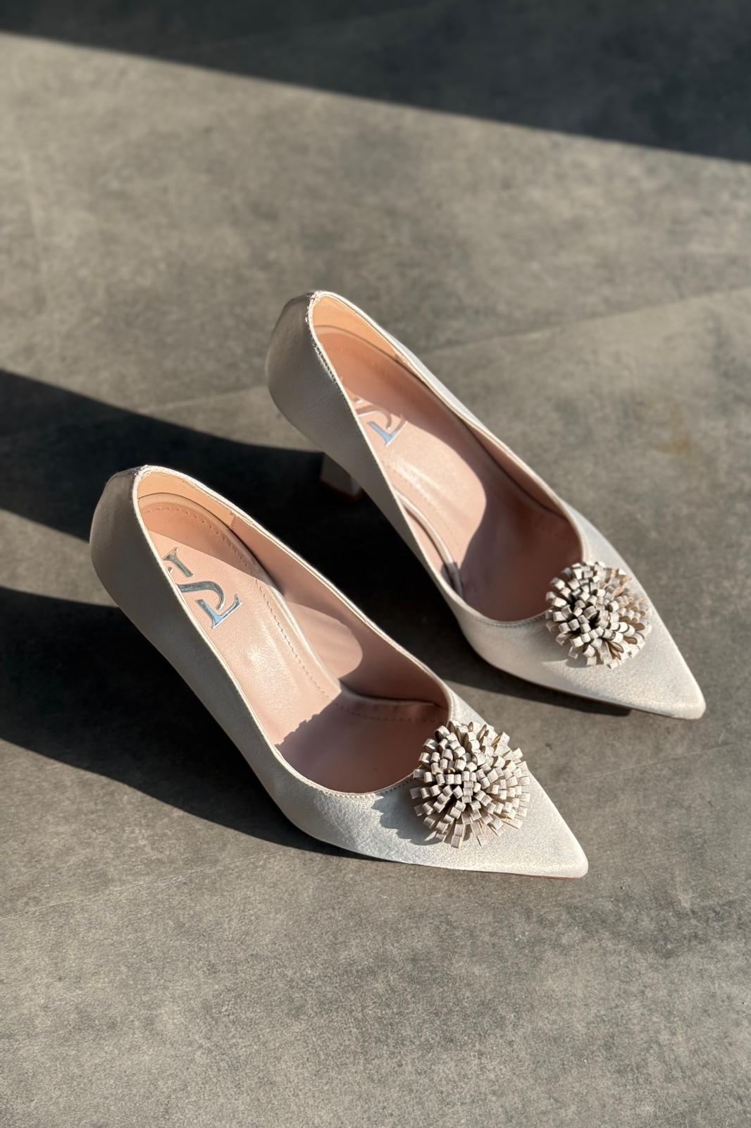 Fovira Saten Gümüş Stiletto - ILOVESHOES
