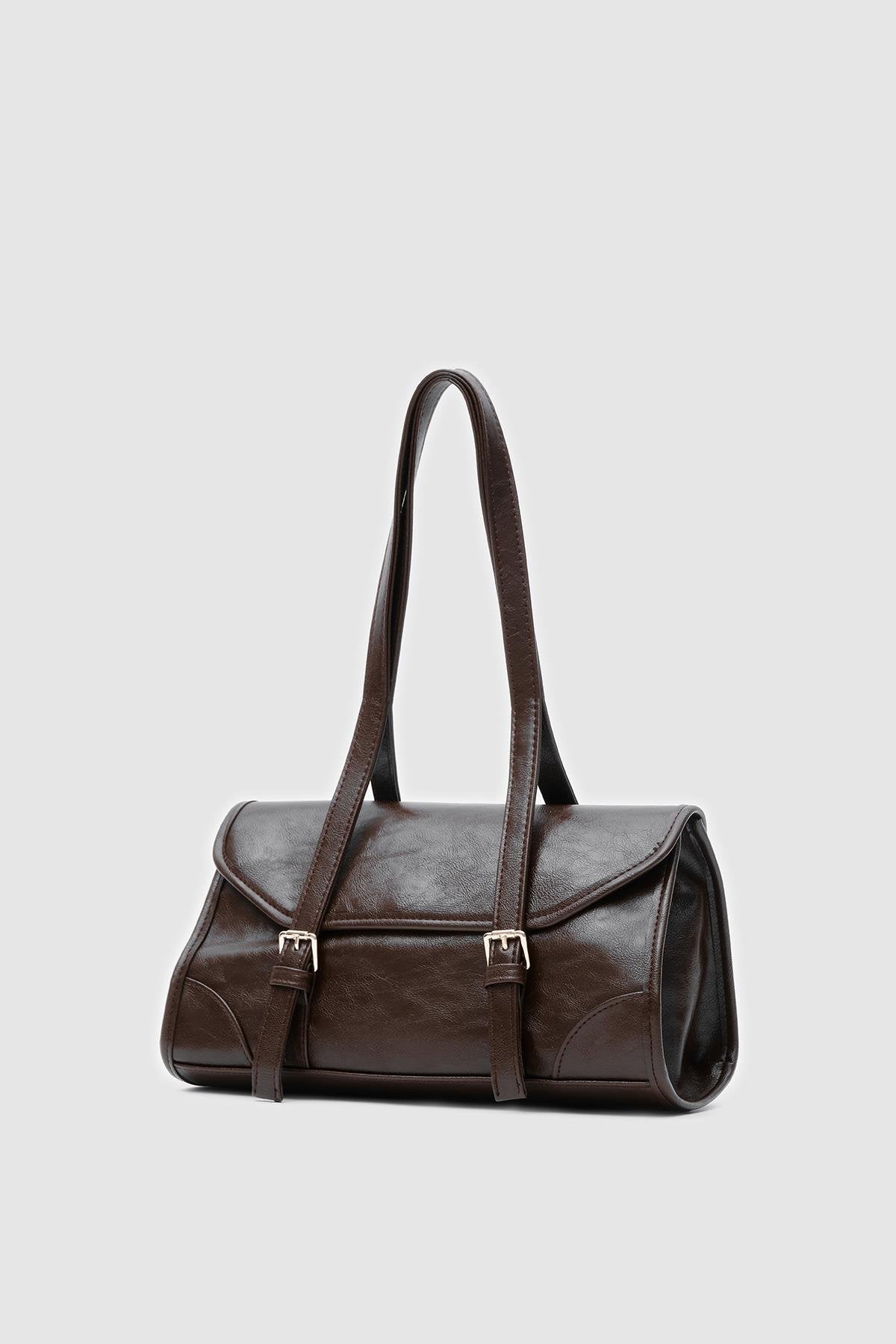 Laretta Vintage Baget Çanta Acıkahve Mat Deri