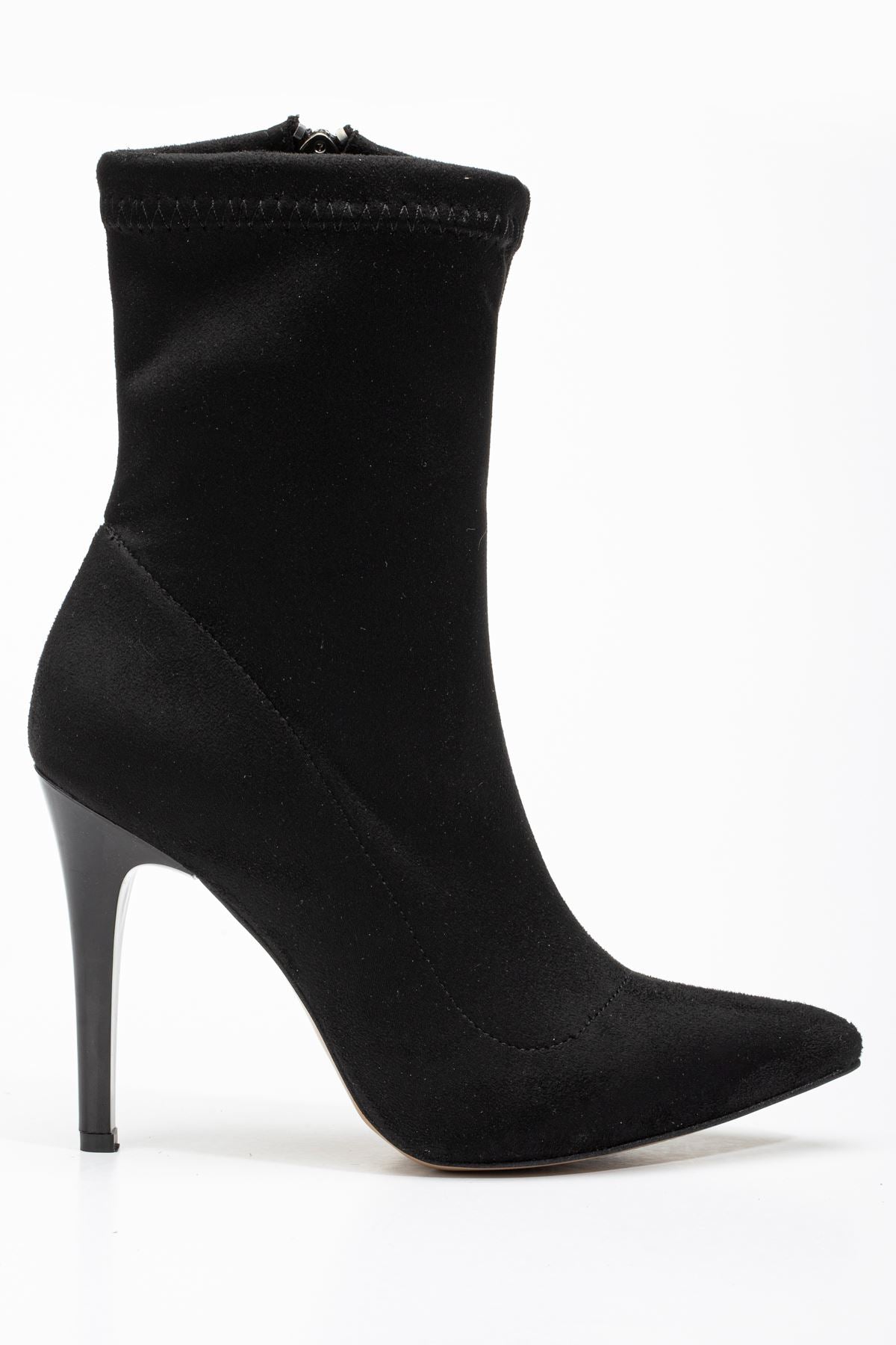 Felvix Siyah Süet Yüksek İnce Topuklu Fermuarlı Kadın Bot
