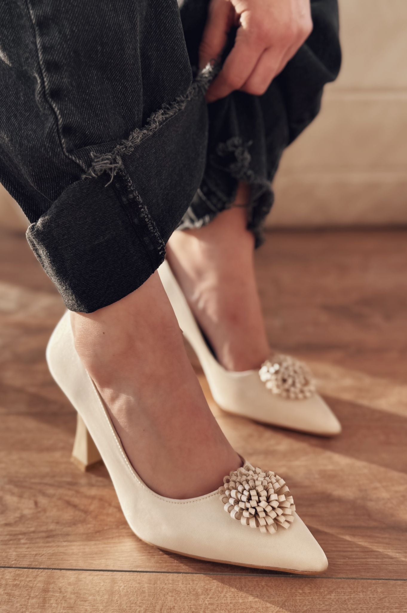 Fovira Saten Bej Stiletto - ILOVESHOES