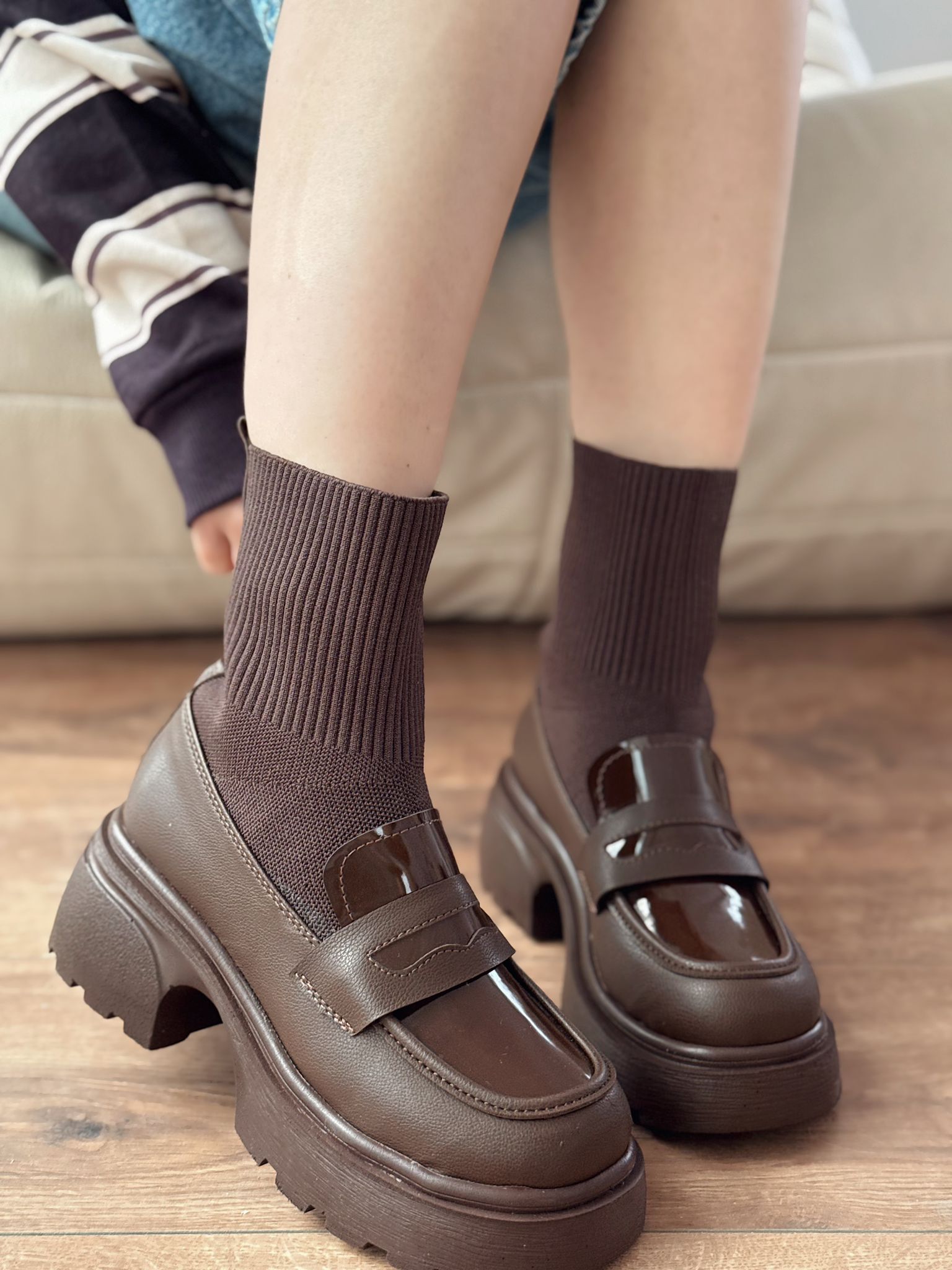 Celora Kadın Kalın Taban Bot Acıkahve Triko - ILOVESHOES