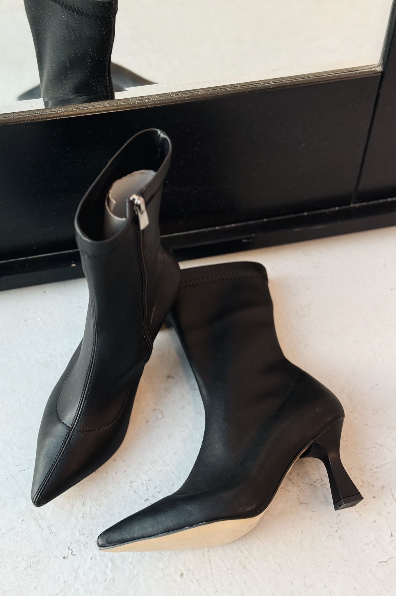 Daysen Streç Mat Deri Siyah Topuklu Bot - ILOVESHOES