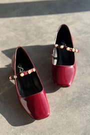 Myrel Rugan Bordo İnci Detaylı Mary Jane - ILOVESHOES