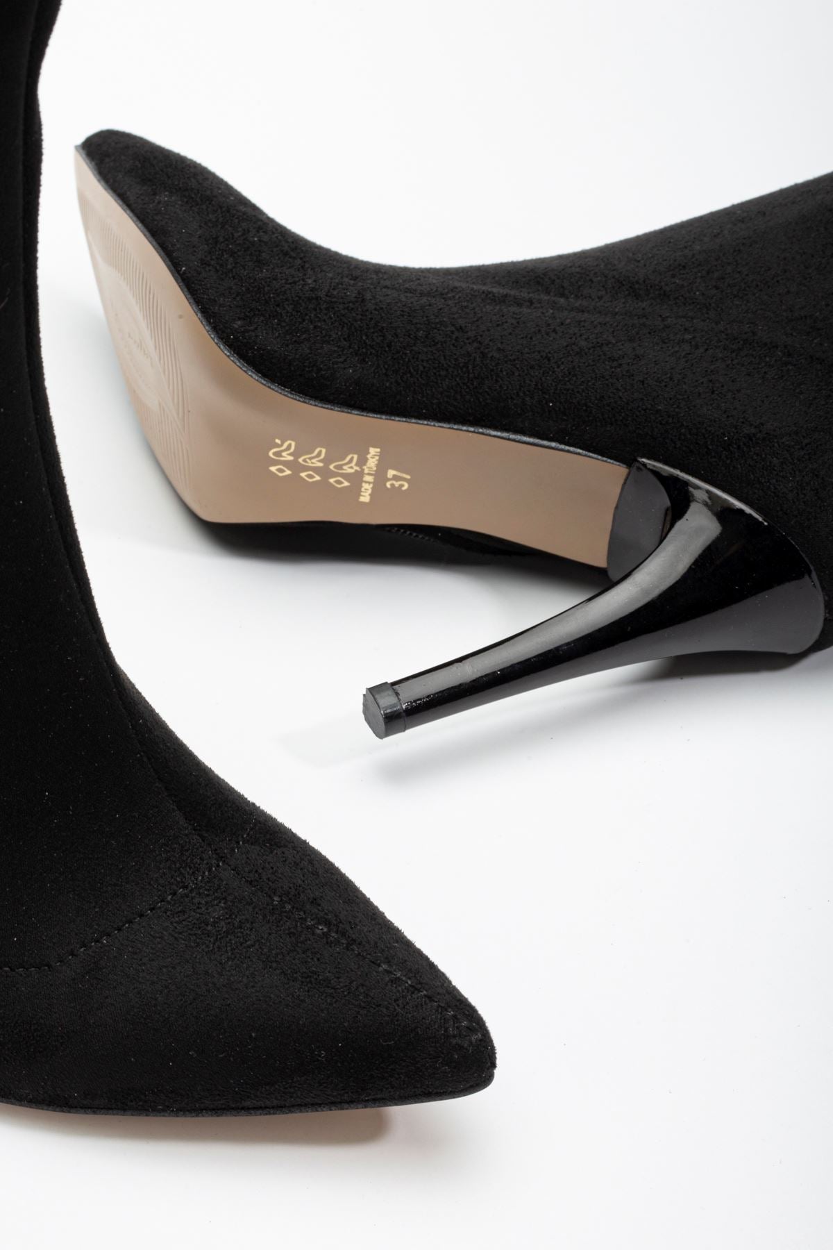 Felvix Siyah Süet Yüksek İnce Topuklu Fermuarlı Kadın Bot