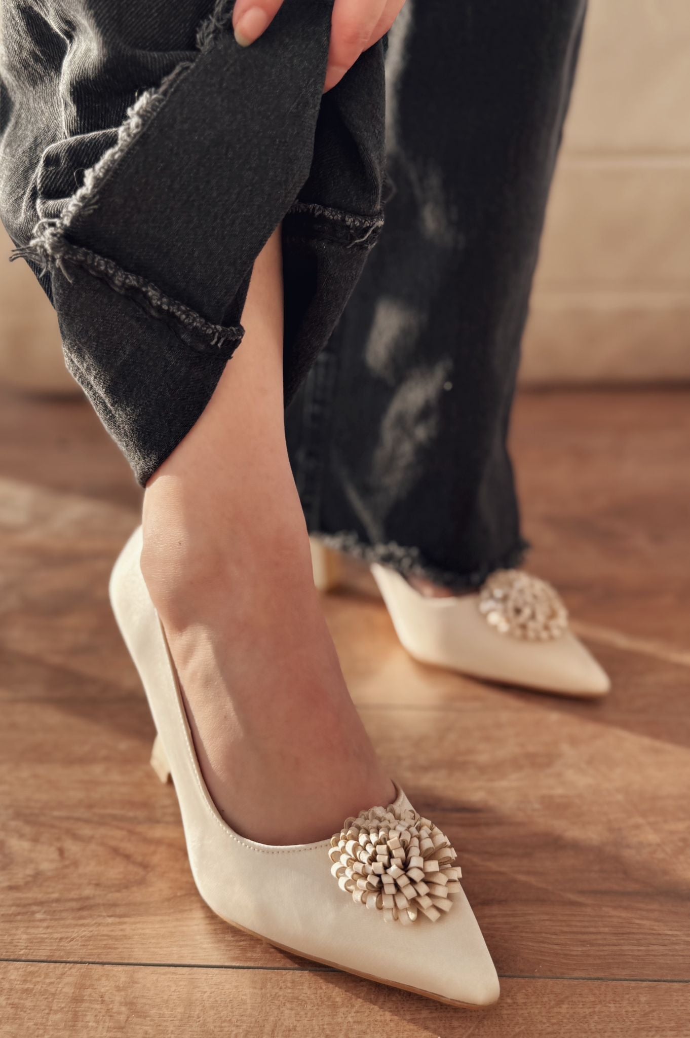 Fovira Saten Bej Stiletto - ILOVESHOES