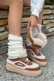 Poffy Peluş Kalın Taban Kadın Spor Ayakkabı Taba Bej