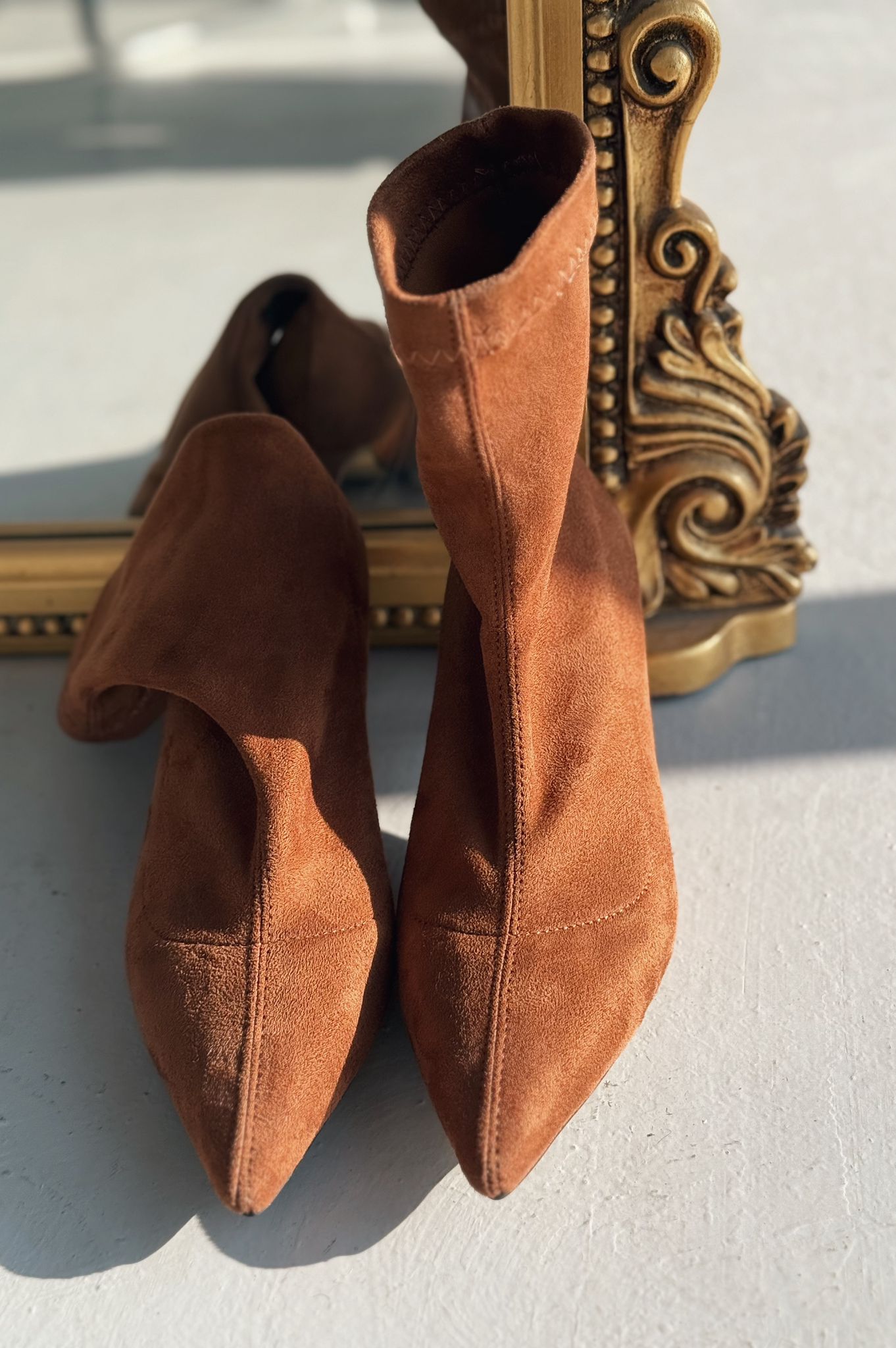 Loravo Süet İnce Topuklu Taba Çorap Bot - ILOVESHOES