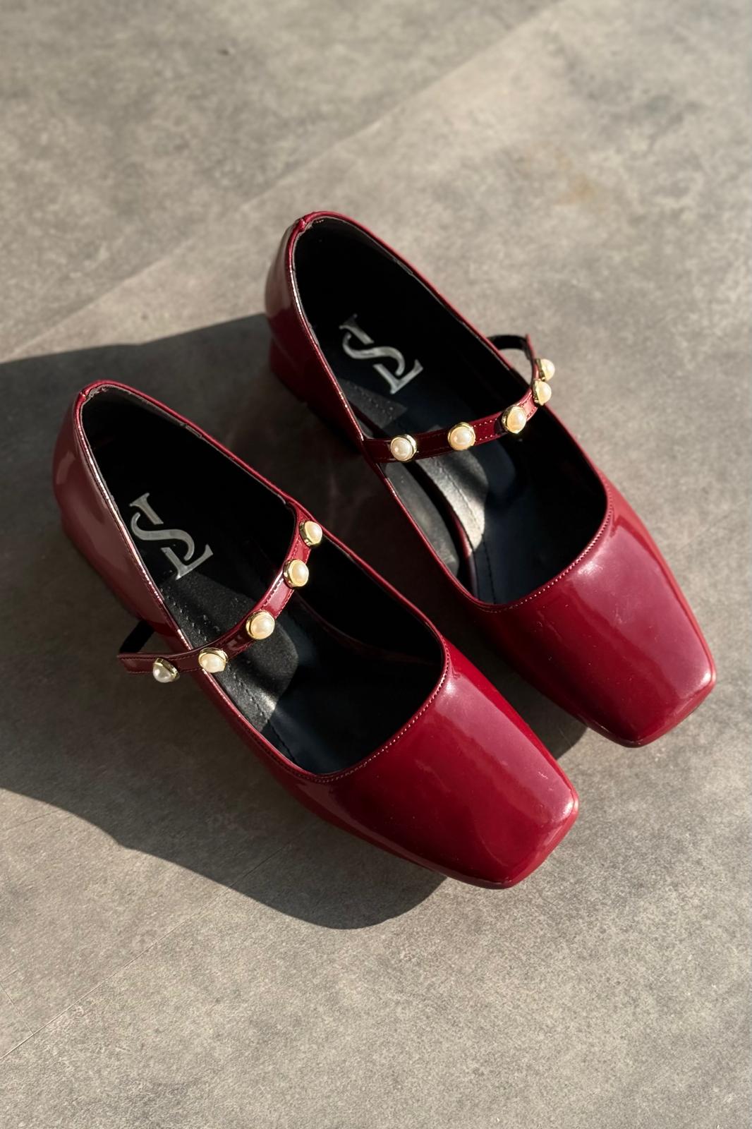 Myrel Rugan Bordo İnci Detaylı Mary Jane - ILOVESHOES