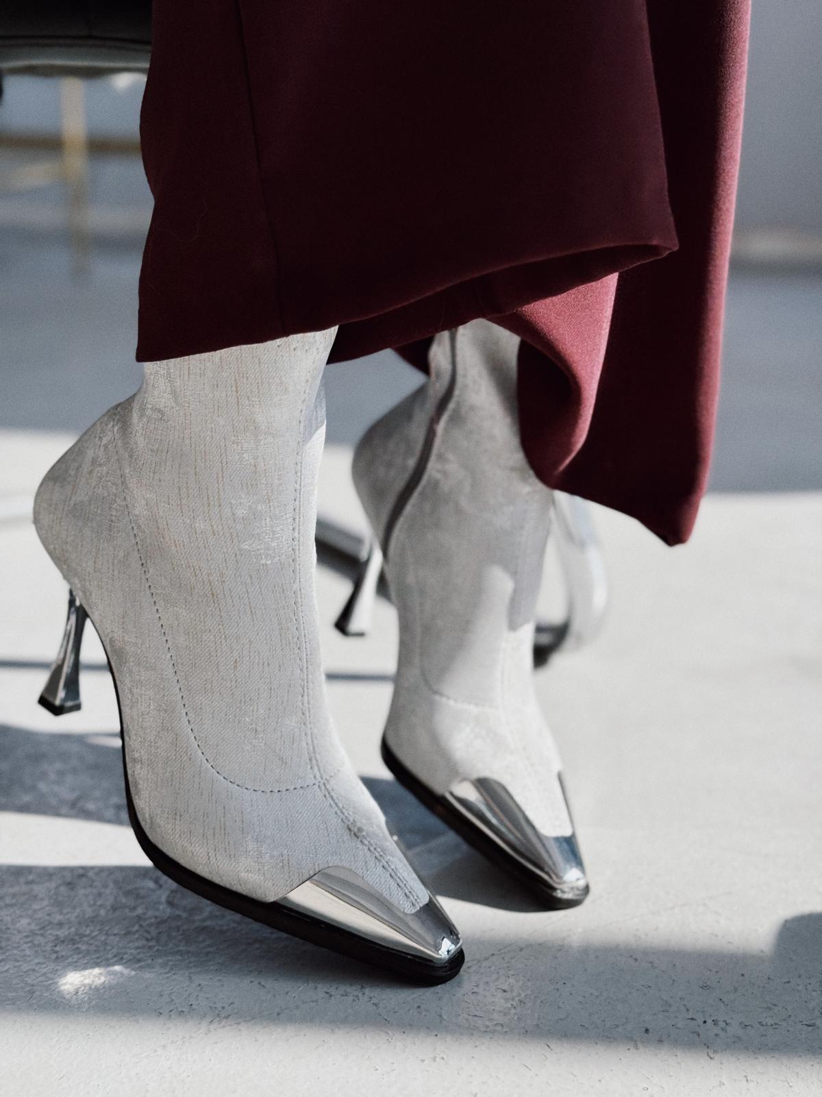 Rosavi Kadın Topuklu Streç Bot Gri Nubuk - ILOVESHOES