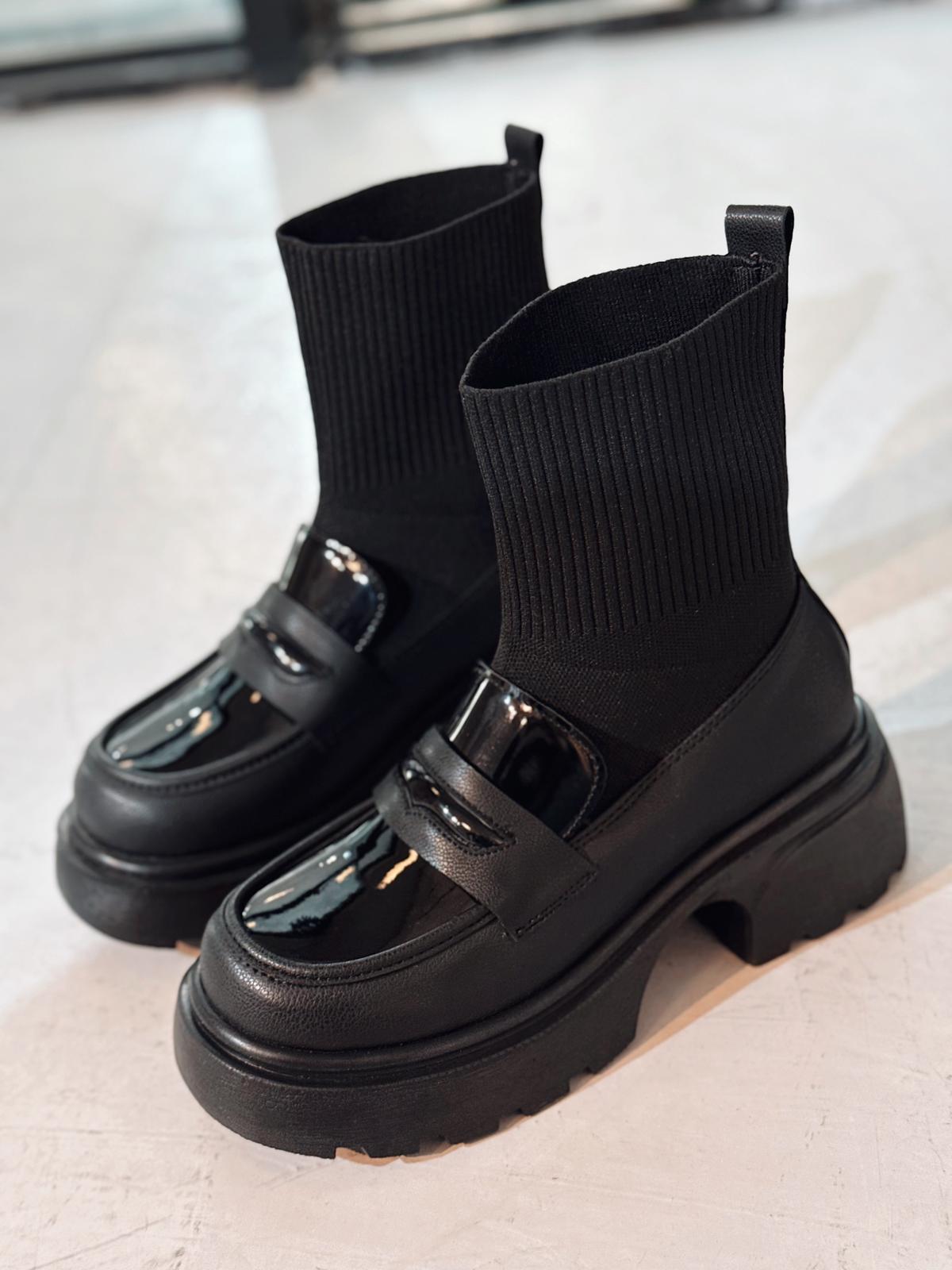 Celora Kadın Kalın Taban Bot Siyah Triko - ILOVESHOES