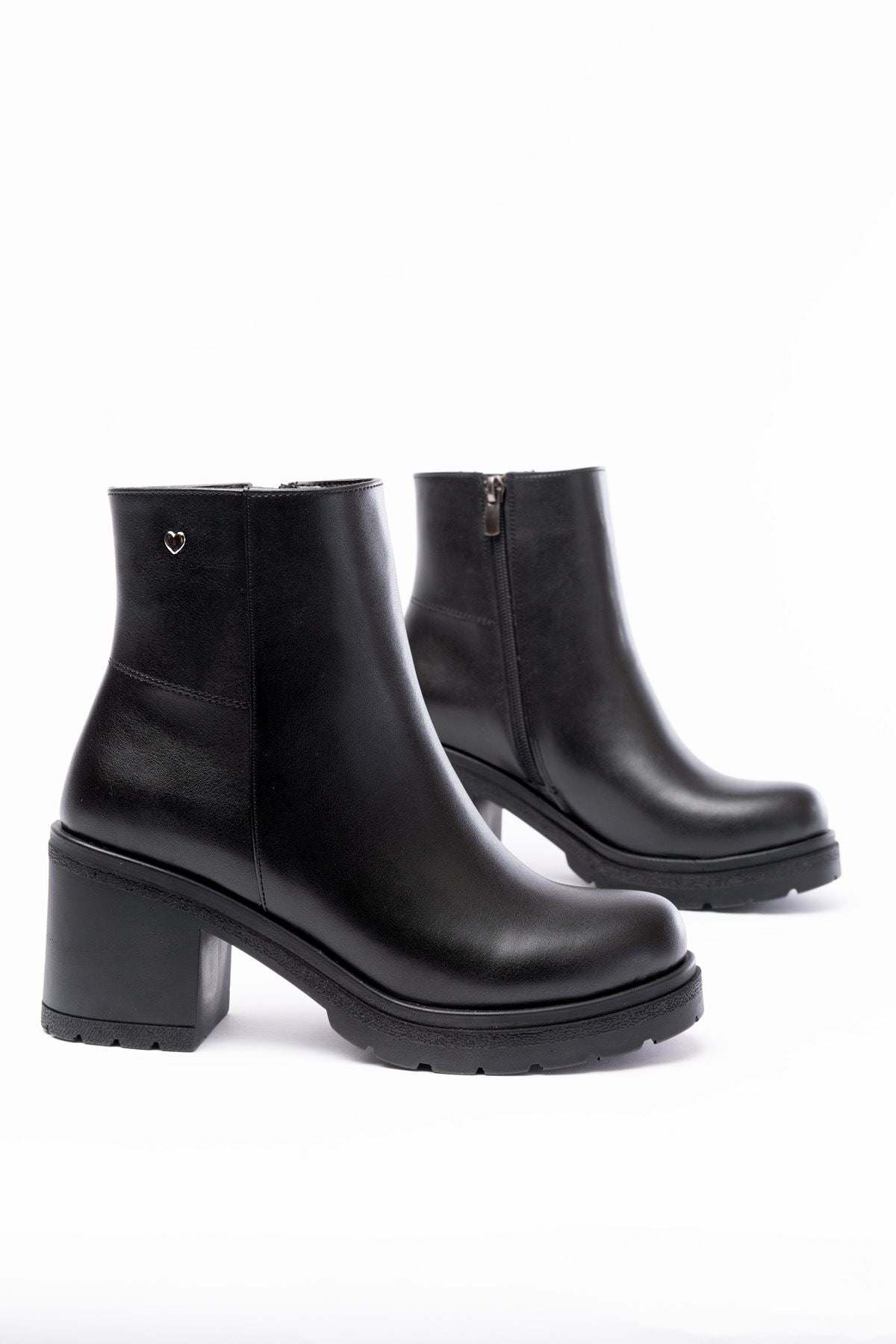 Fivra Siyah Fermuarlı Kalın Topuklu Günlük Kadın Bot