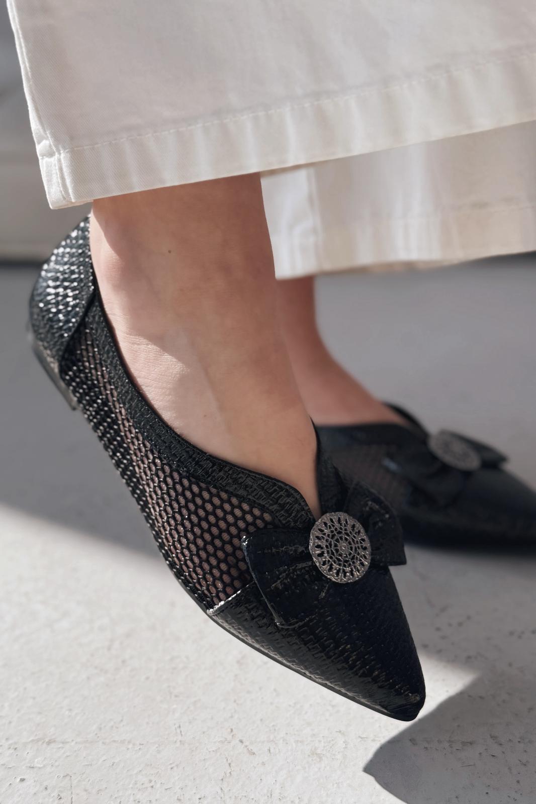 Zuneya Kurdele Detaylı kadın File Babet Siyah - ILOVESHOES