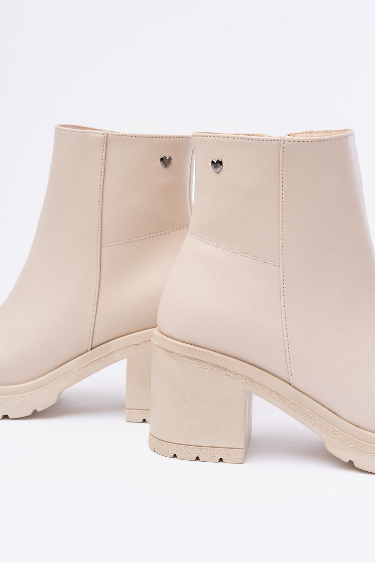 Fivra Bej Fermuarlı Kalın Topuklu Günlük Kadın Bot