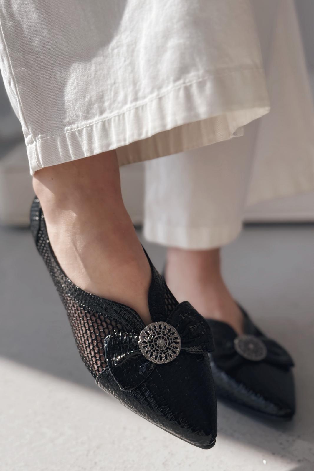 Zuneya Kurdele Detaylı kadın File Babet Siyah - ILOVESHOES