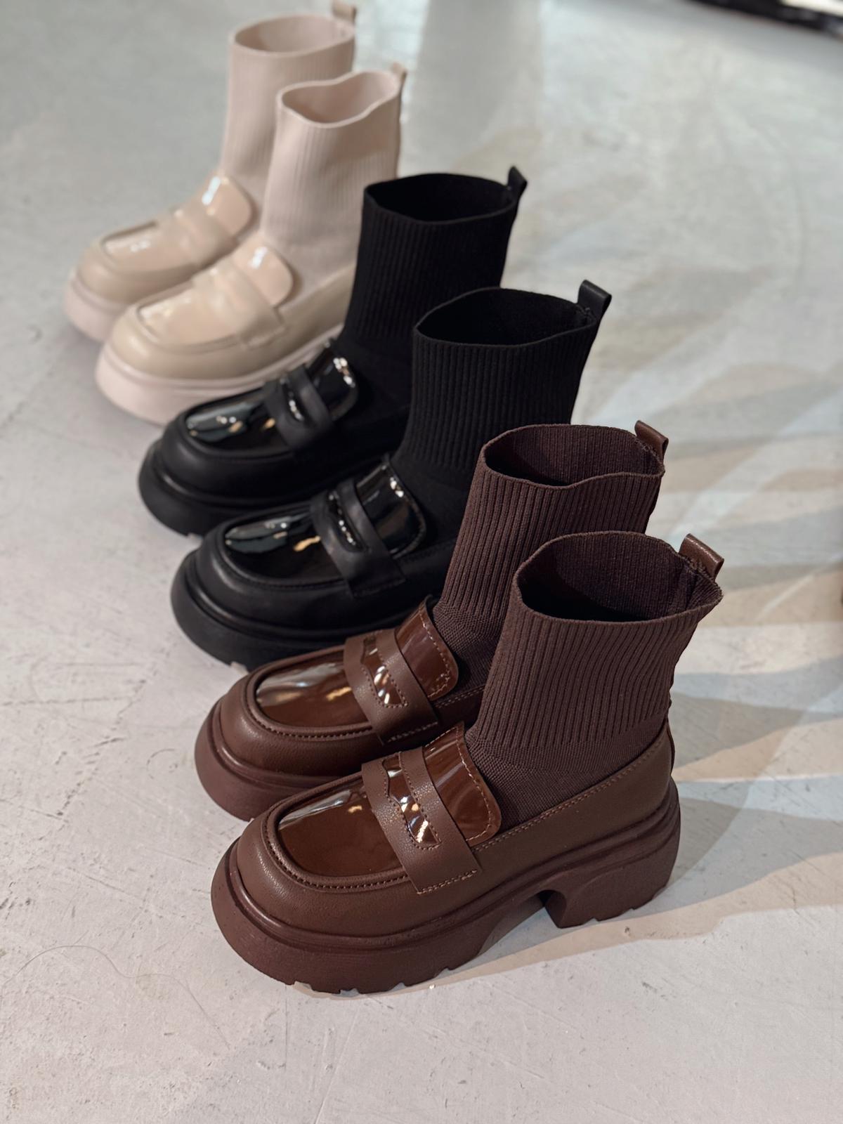 Celora Kadın Kalın Taban Bot Bej Triko - ILOVESHOES