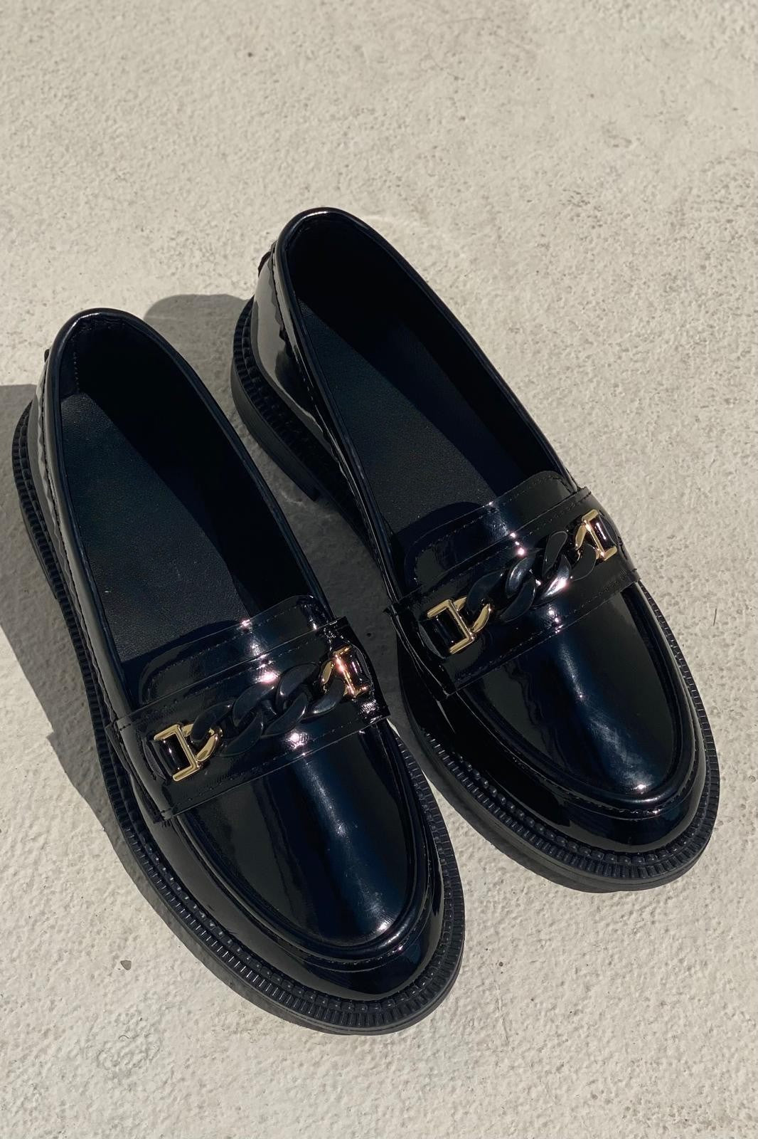 Entra Rugan Siyah Kadın Loafer - ILOVESHOES