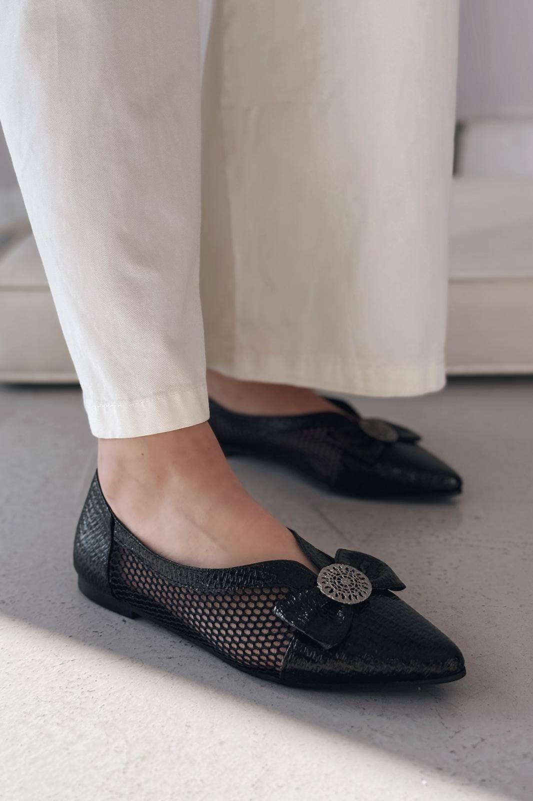Zuneya Kurdele Detaylı kadın File Babet Siyah - ILOVESHOES