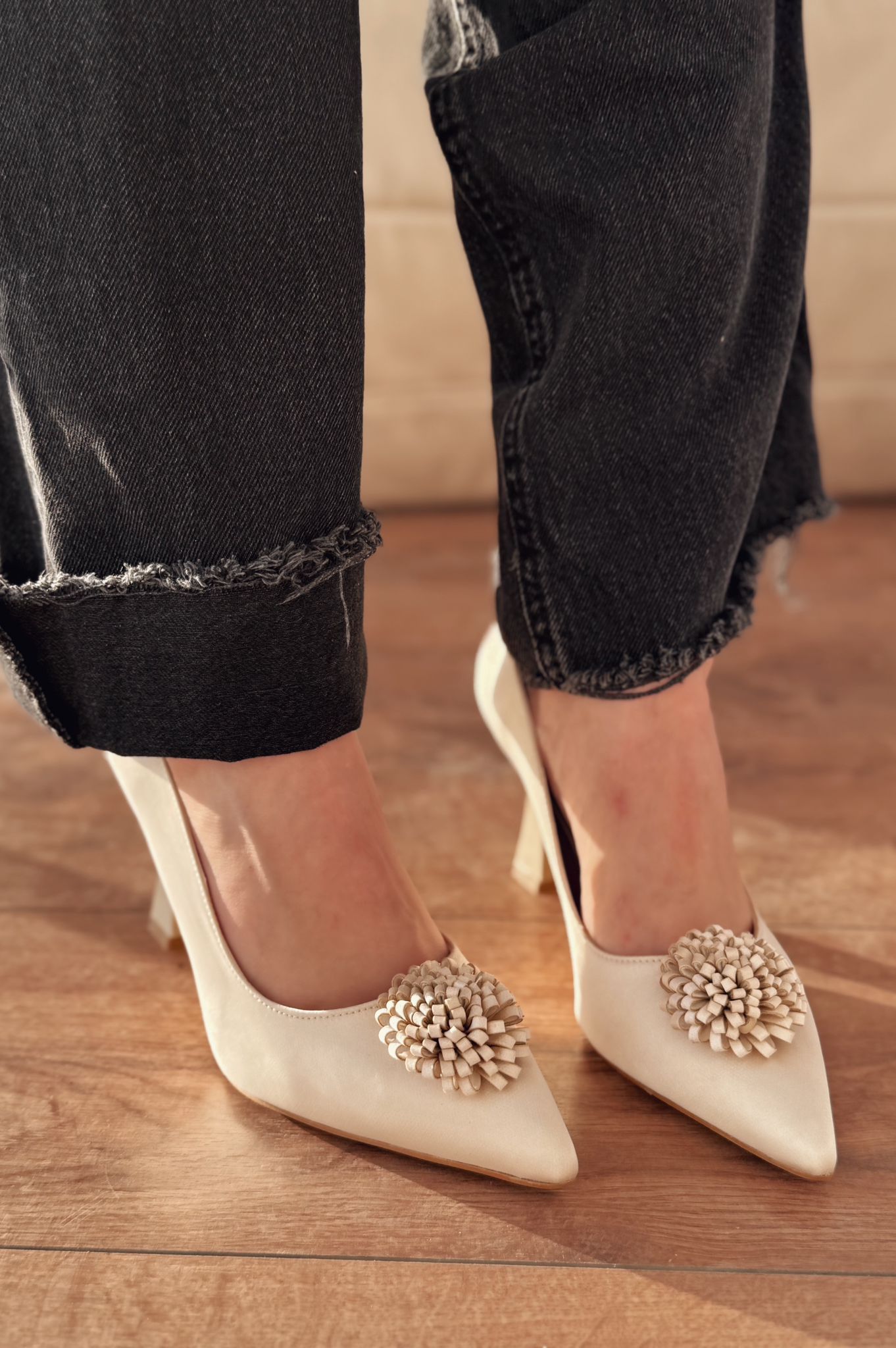 Fovira Saten Bej Stiletto - ILOVESHOES