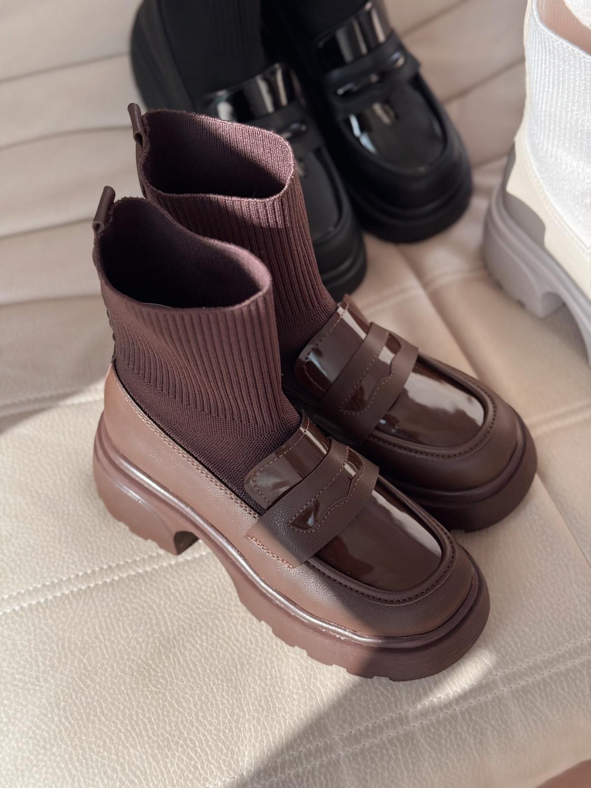 Celora Kadın Kalın Taban Bot Acıkahve Triko - ILOVESHOES