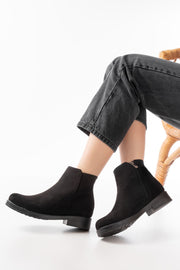 Elvoris Siyah Süet Fermuarlı Günlük Kadın Bot