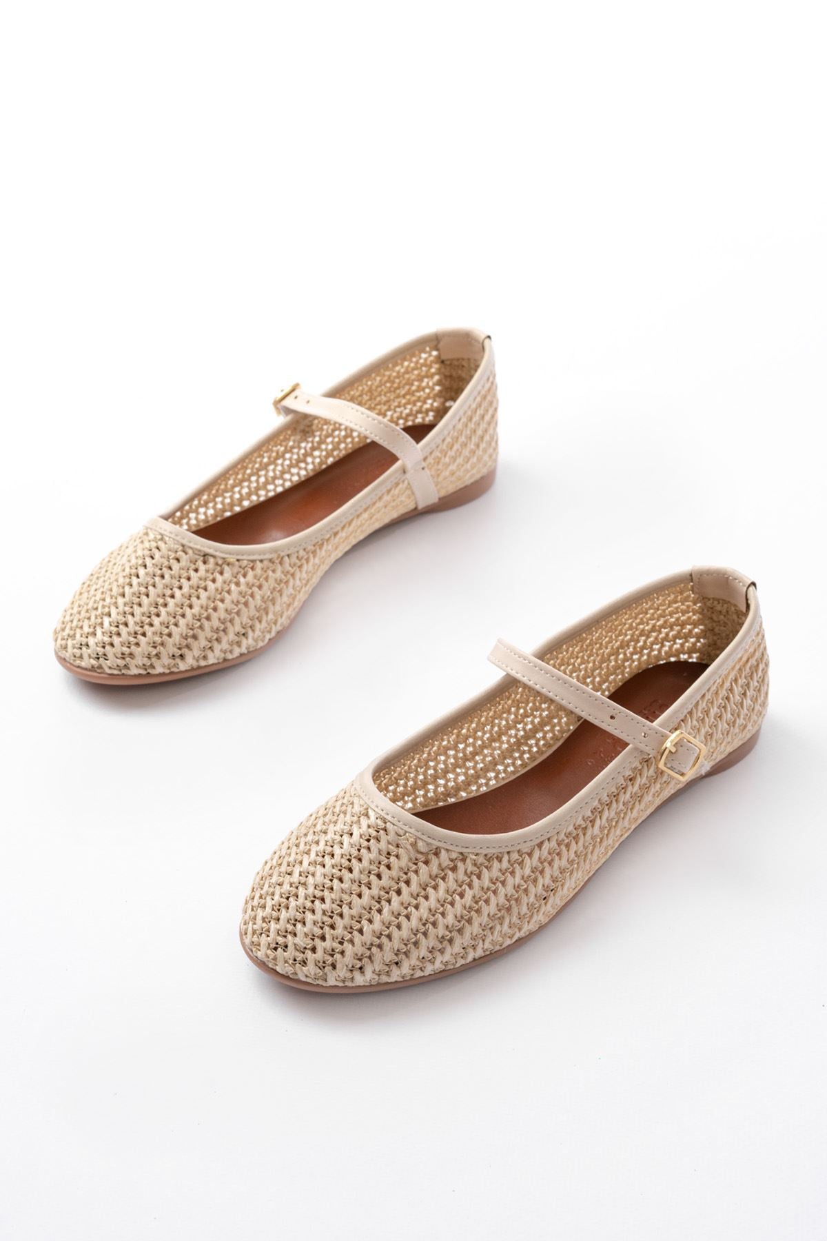 Doreza Hasır Bej Kadın Babet - ILOVESHOES