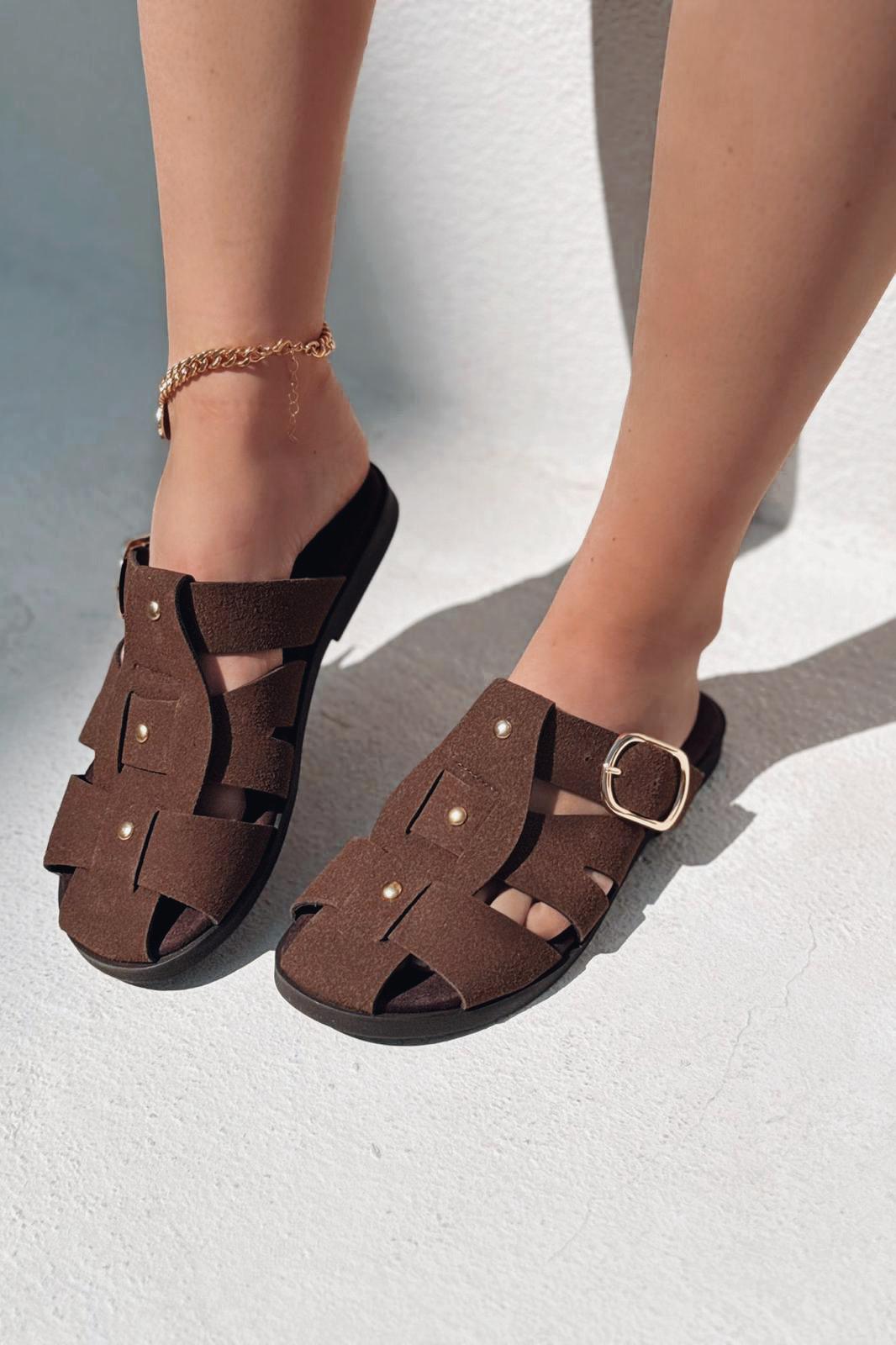 Tayra Süet Acıkahve Düz Kadın Terlik