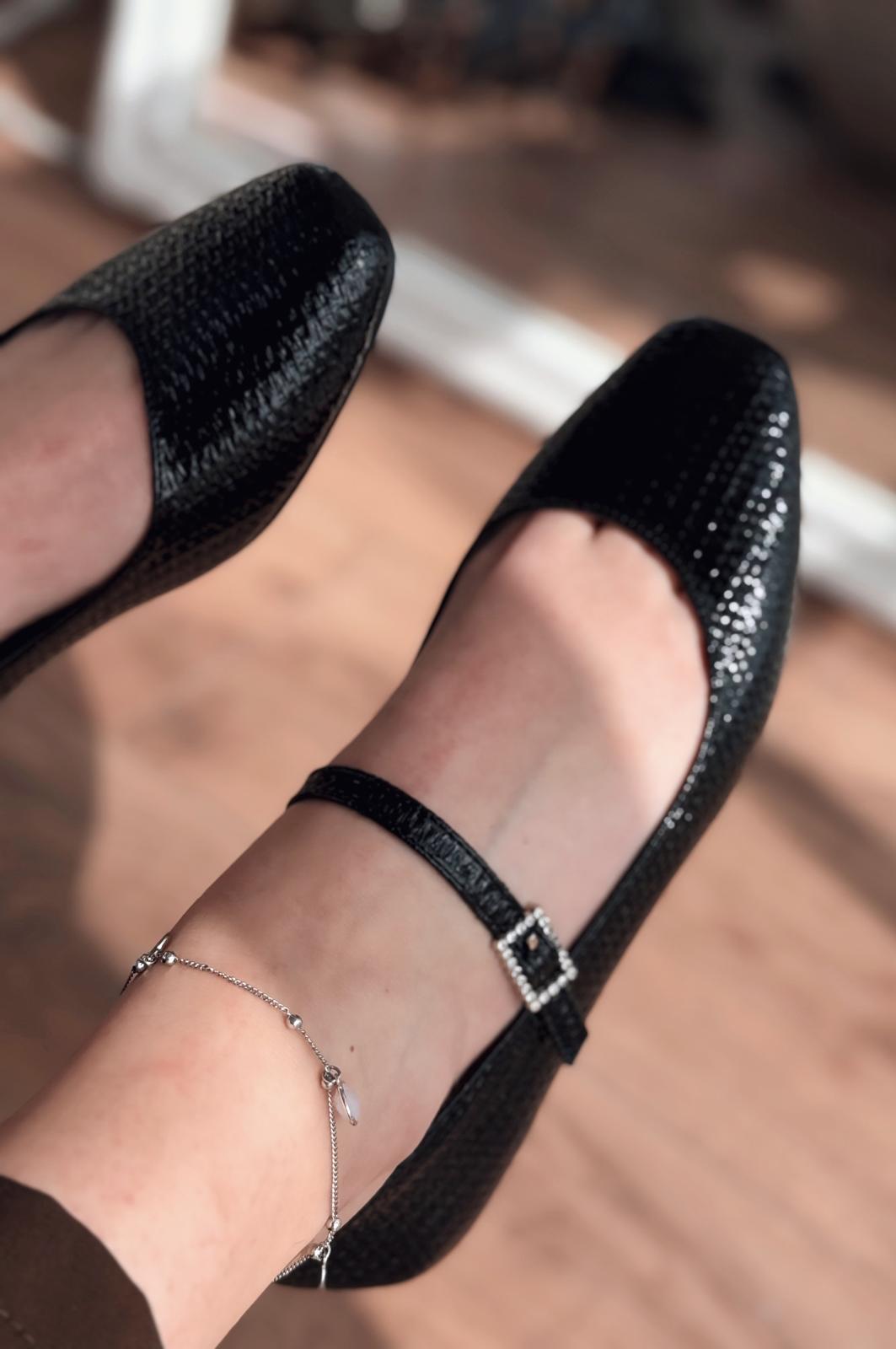 Edwons Parlak Deri Kadın Babet Siyah - ILOVESHOES