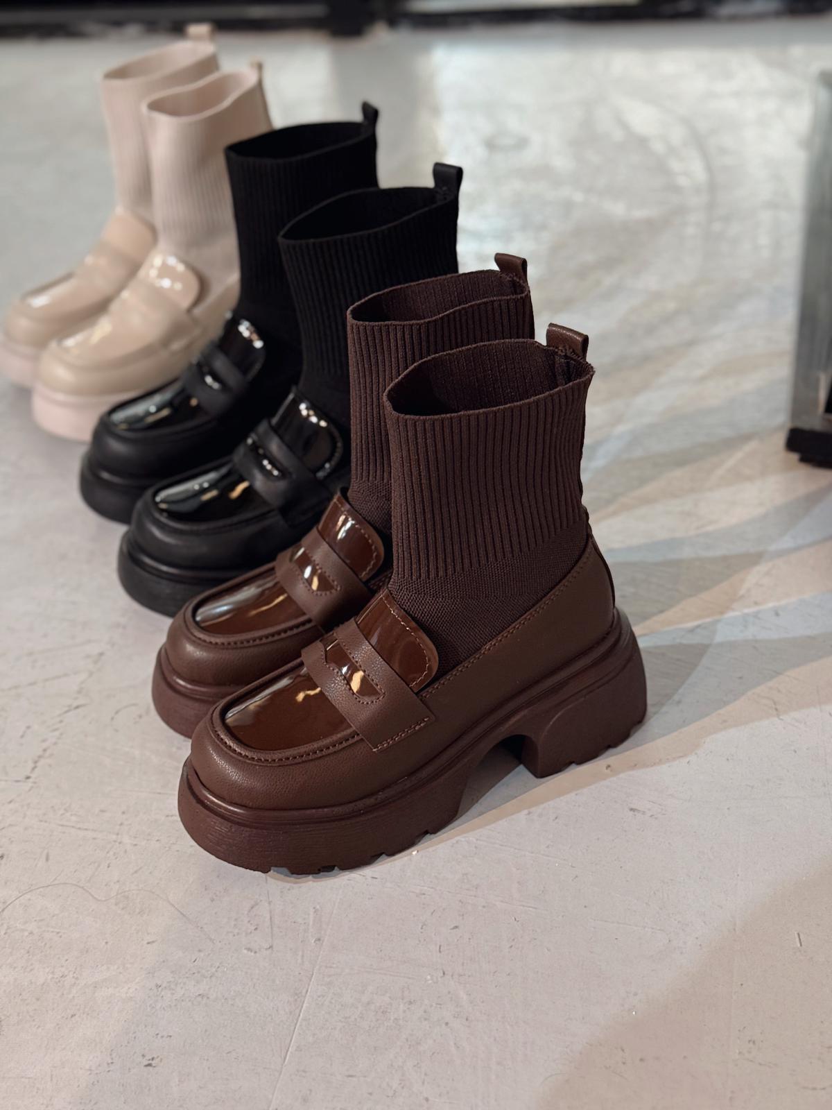 Celora Kadın Kalın Taban Bot Acıkahve Triko - ILOVESHOES