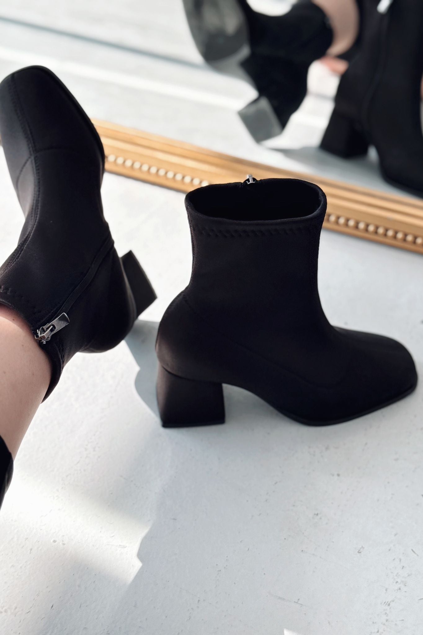 Nifora Kadın Topuklu Streç Bot Siyah Dalgıç Kumaş - ILOVESHOES