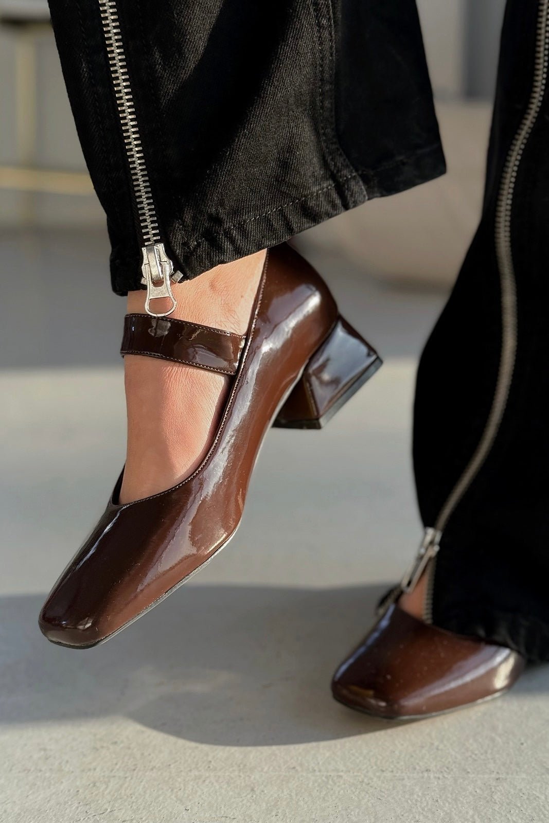 Lexyro Kahverengi Rugan Kalın Topuklu Kadın Ayakkabı - ILOVESHOES Türkiye