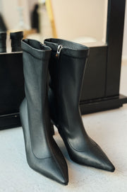 Daysen Streç Mat Deri Siyah Topuklu Bot - ILOVESHOES