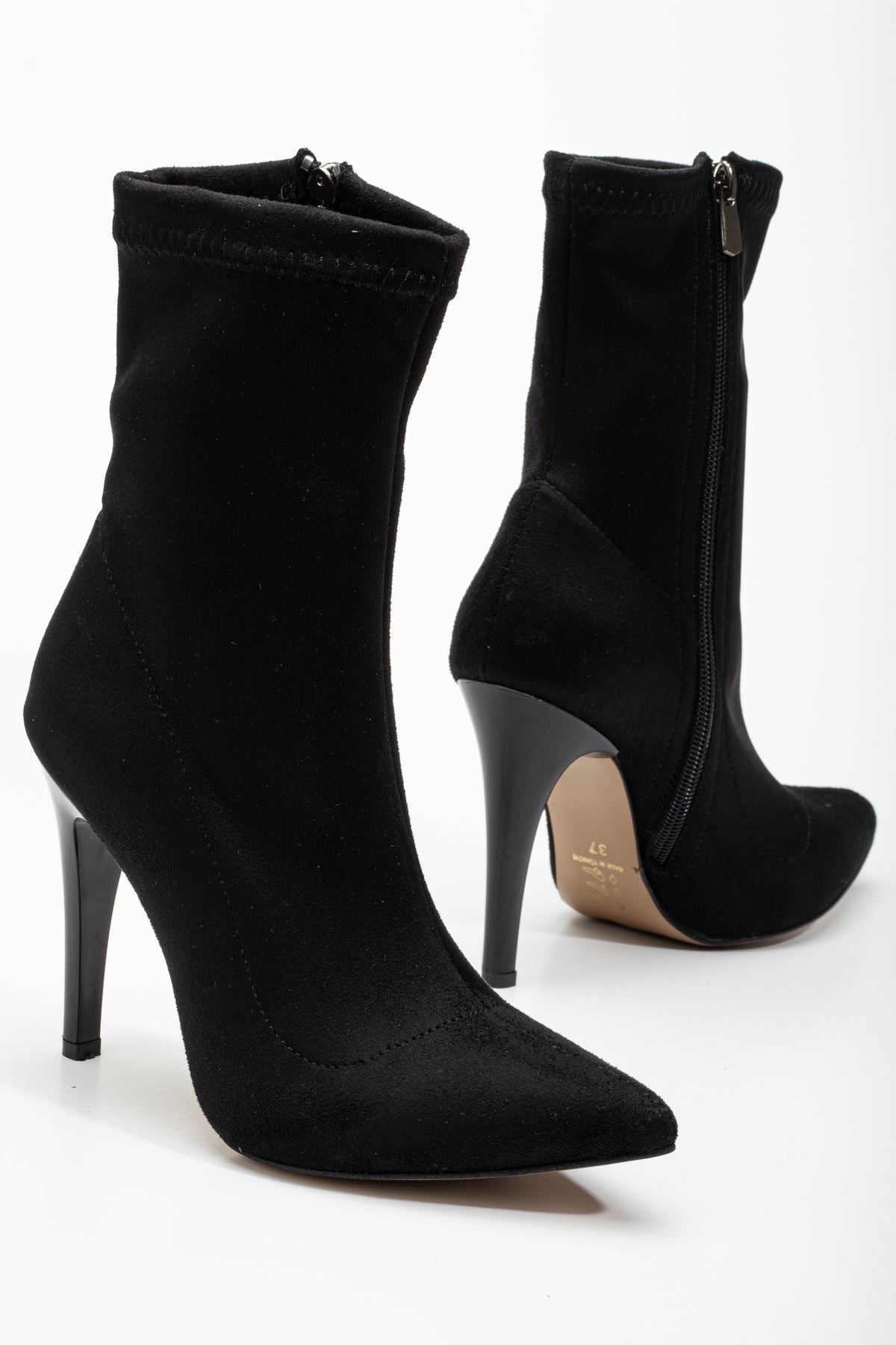 Felvix Siyah Süet Yüksek İnce Topuklu Fermuarlı Kadın Bot