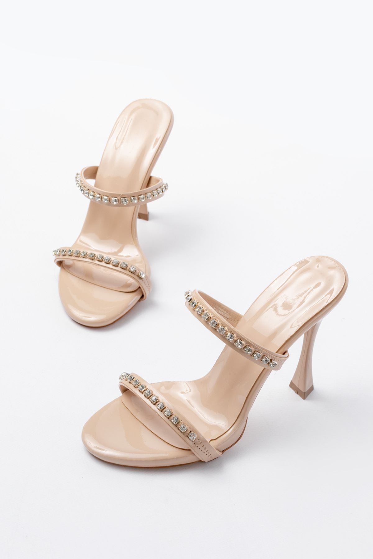 Fidano Rugan Bej Taş Detaylı Topuklu Terlik - ILOVESHOES