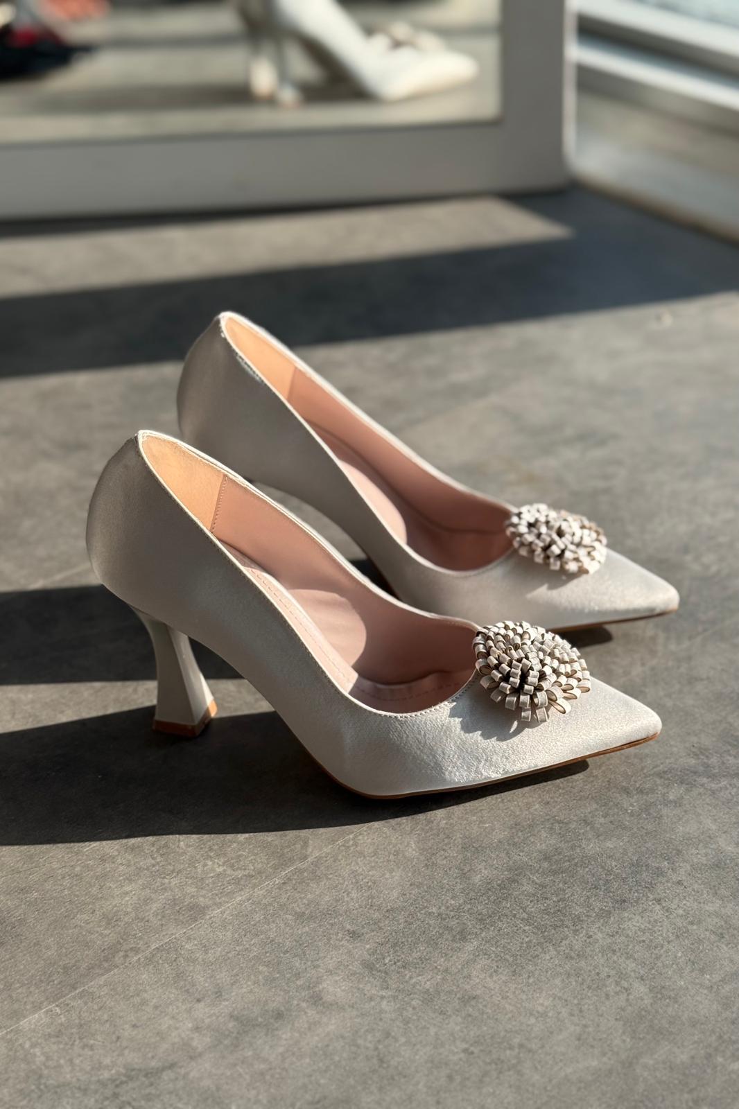 Fovira Saten Gümüş Stiletto - ILOVESHOES