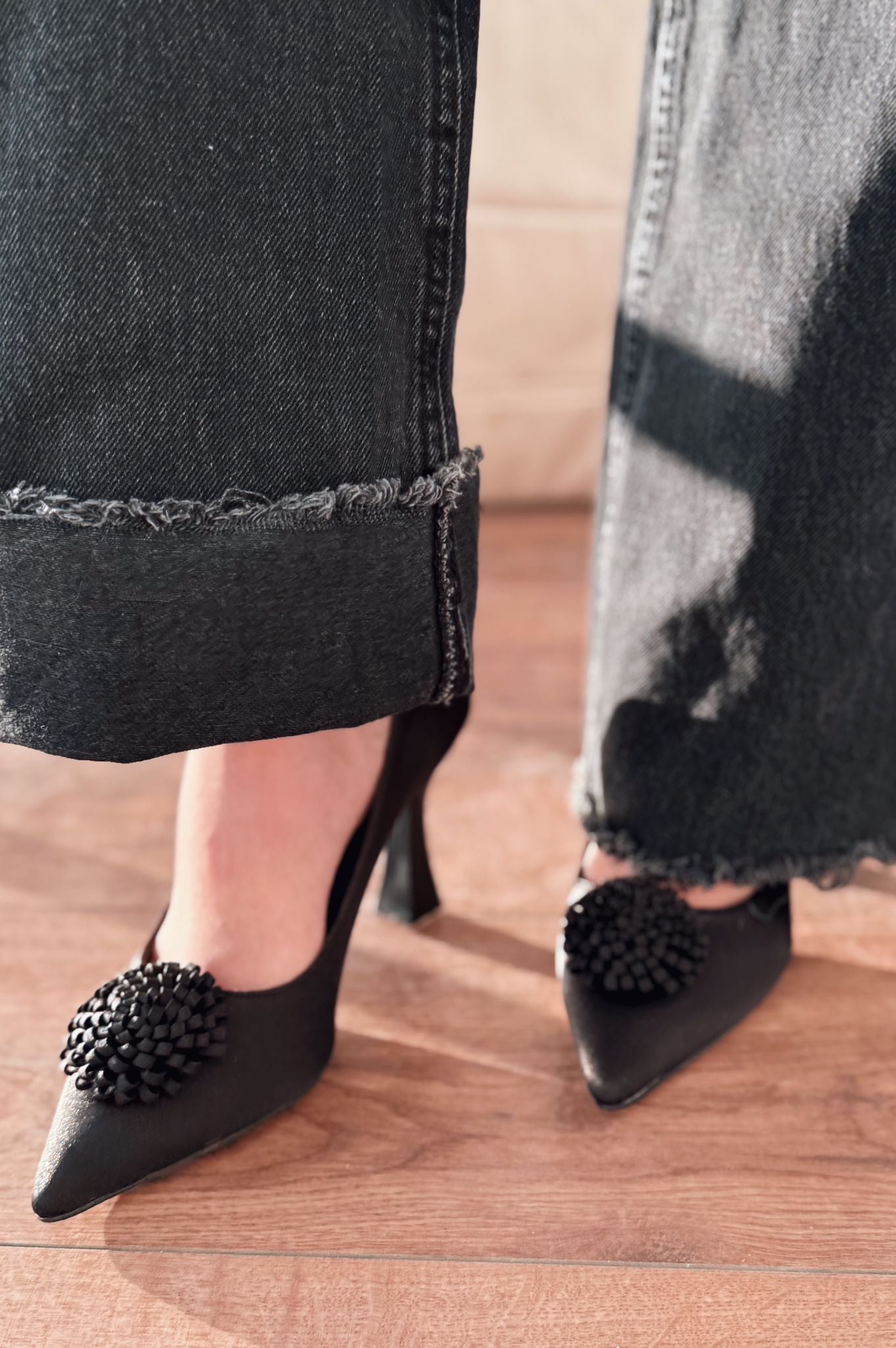 Fovira Saten Siyah Stiletto - ILOVESHOES