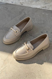 Duvra Mat Deri Bej Gold Toka Detaylı Kadın Loafer - ILOVESHOES