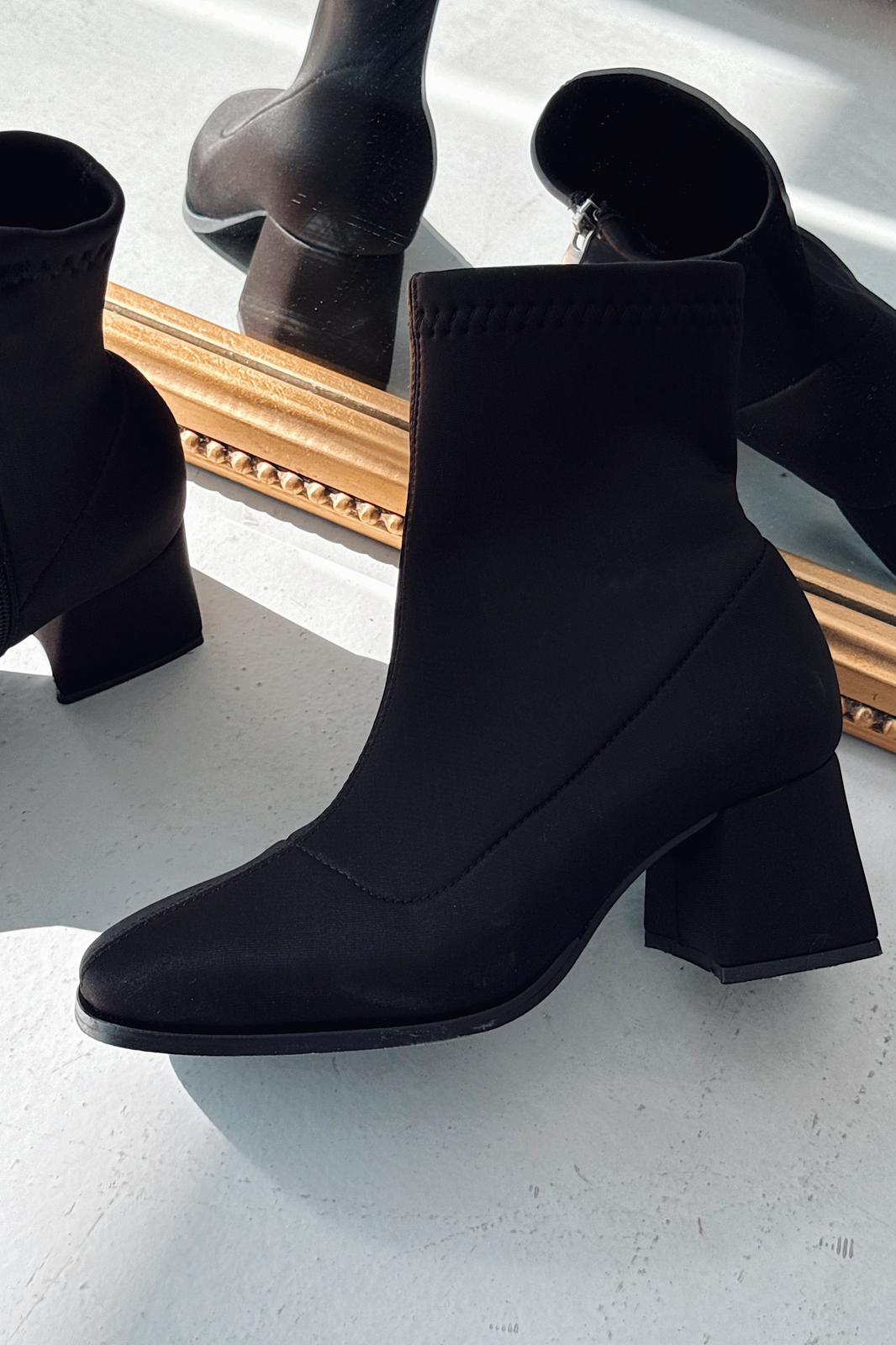 Nifora Kadın Topuklu Streç Bot Siyah Dalgıç Kumaş - ILOVESHOES