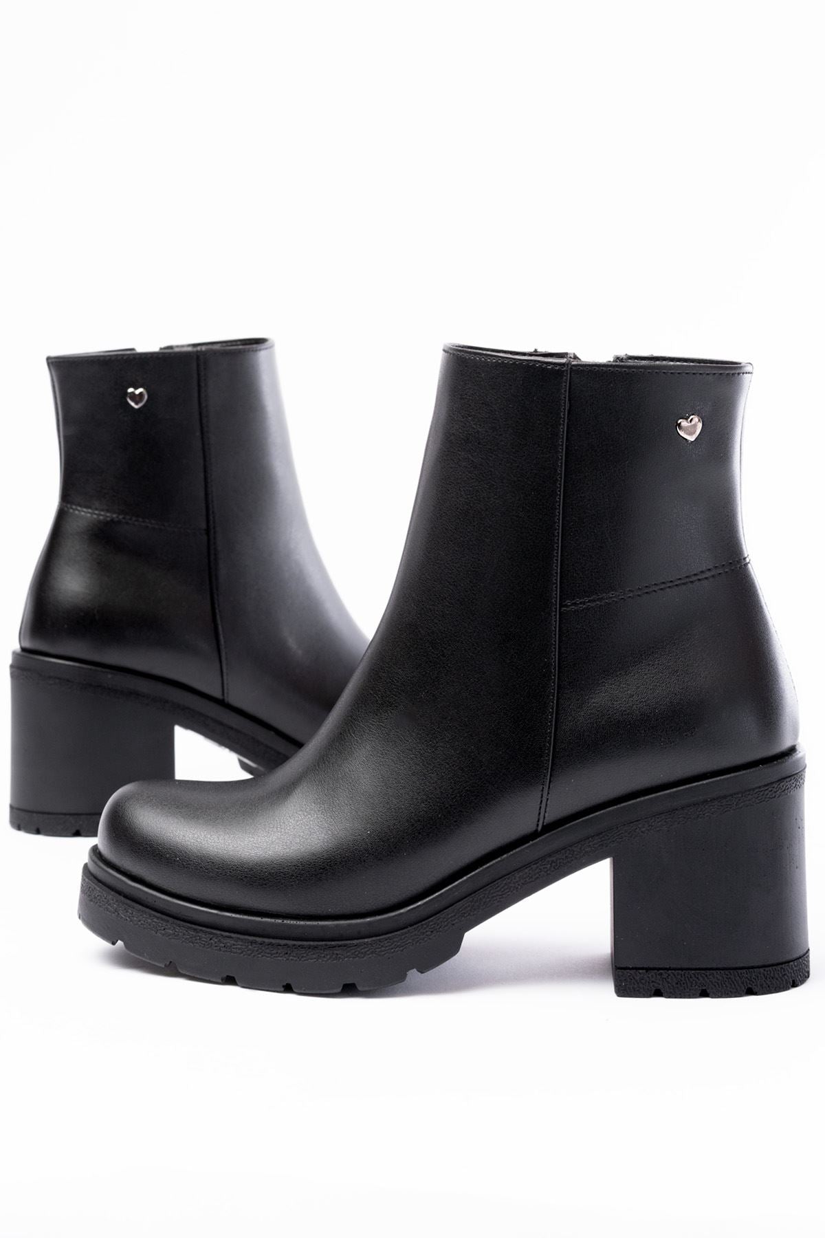 Fivra Siyah Fermuarlı Kalın Topuklu Günlük Kadın Bot