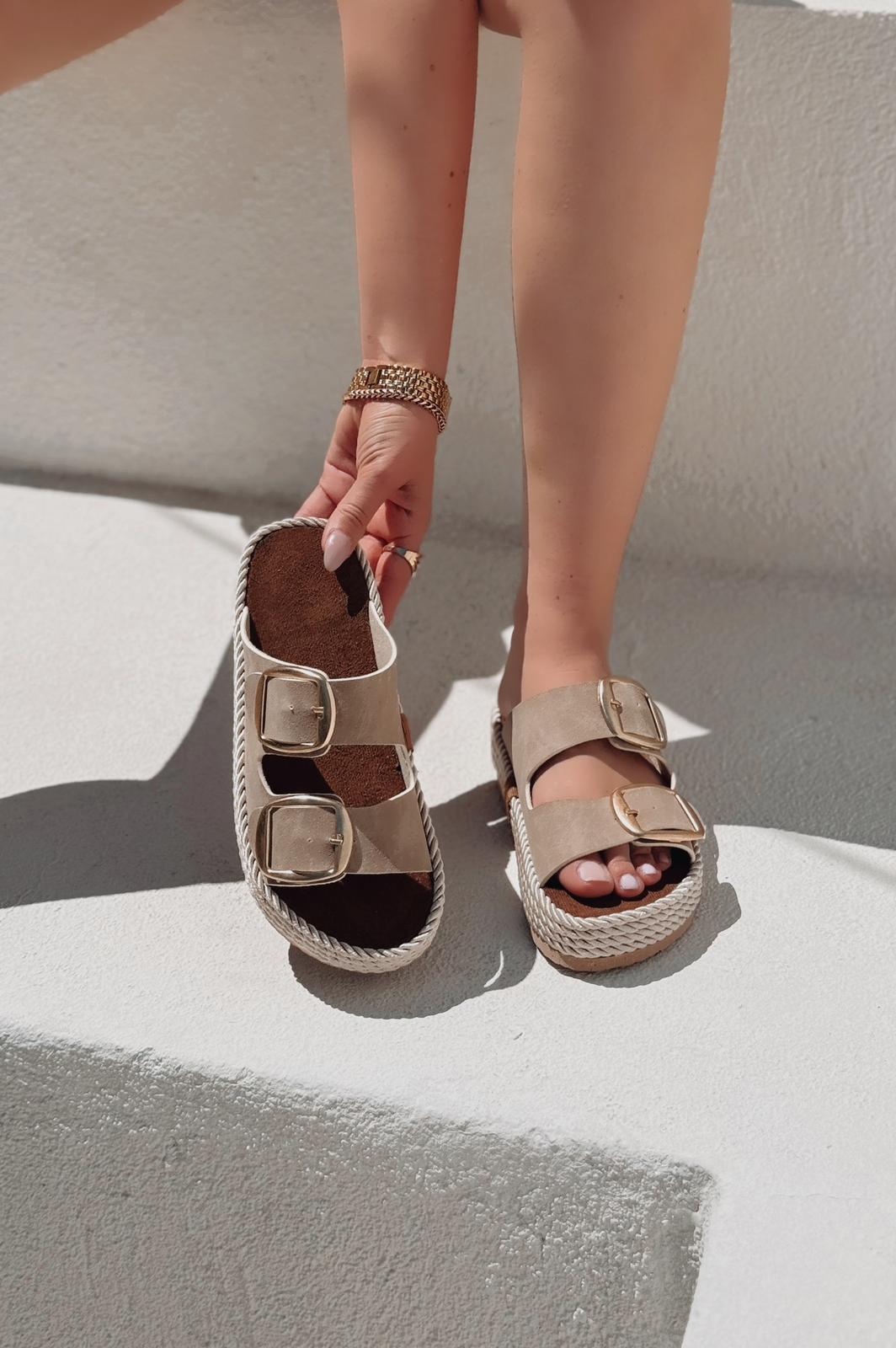 Bavira Nubuk Bej Düz Kadın Terlik - ILOVESHOES