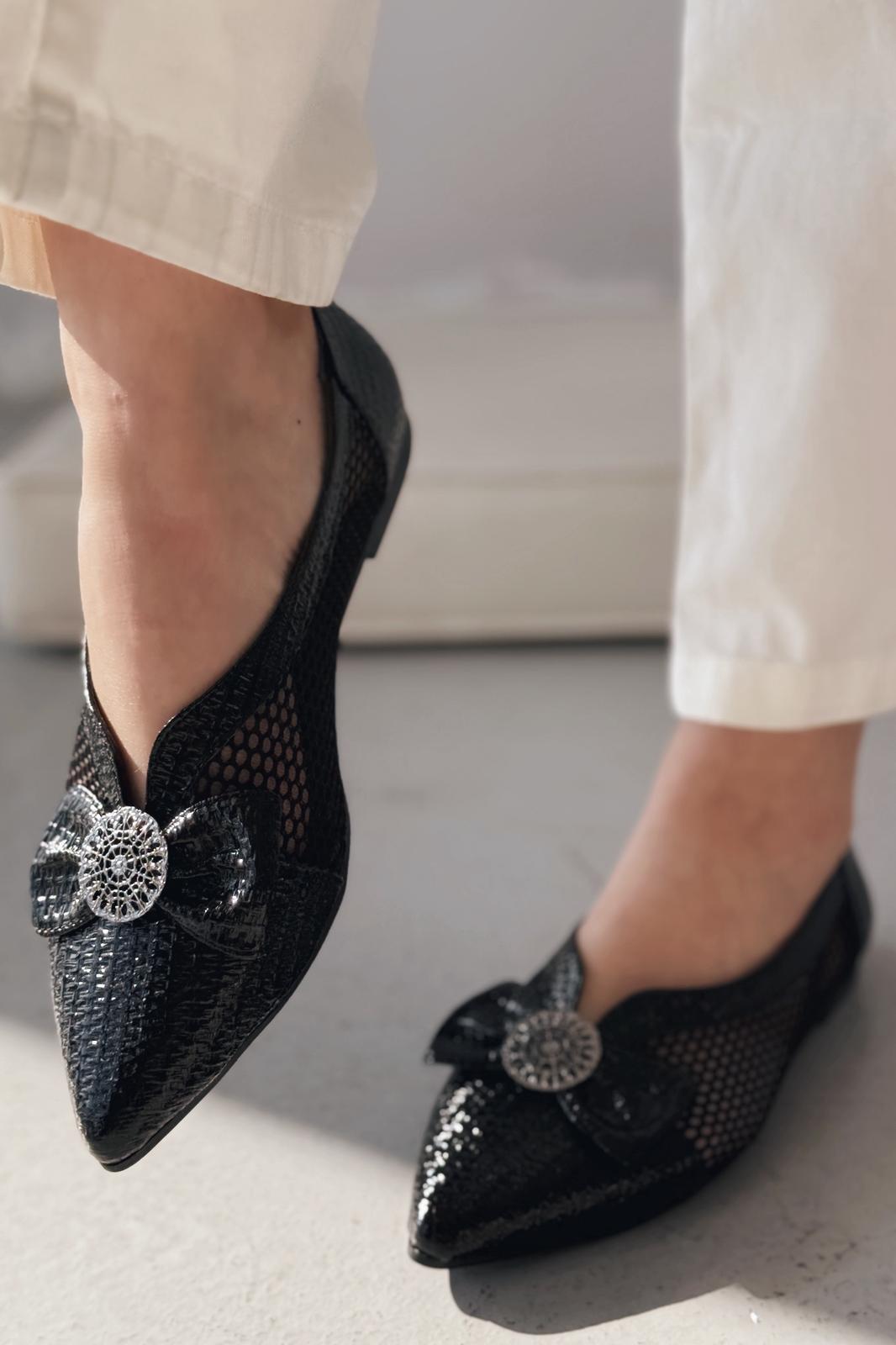 Zuneya Kurdele Detaylı kadın File Babet Siyah - ILOVESHOES