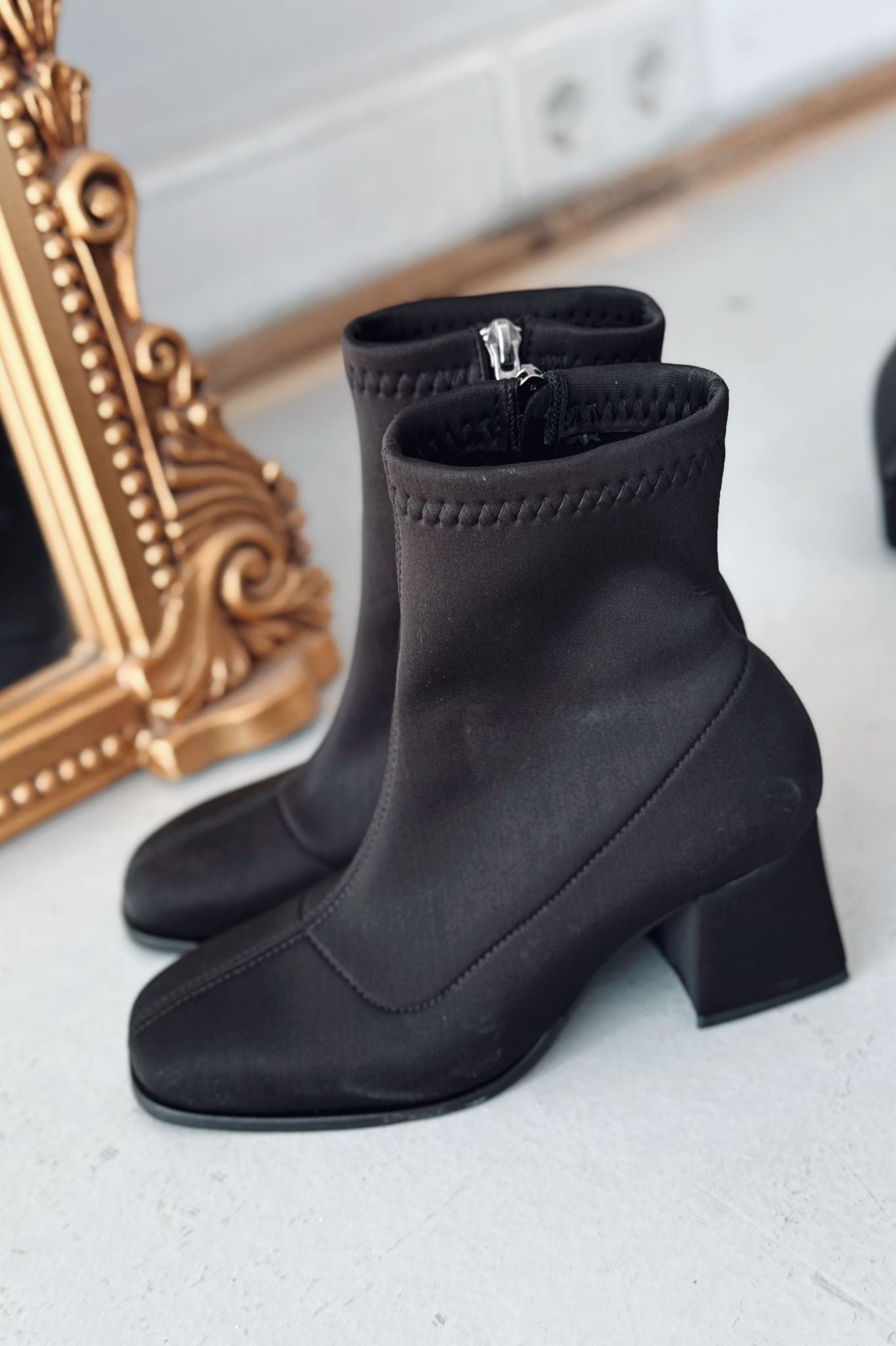 Nifora Kadın Topuklu Streç Bot Siyah Dalgıç Kumaş - ILOVESHOES