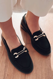 Duvra Nubuk Siyah Gold Toka Detaylı Kadın Loafer - ILOVESHOES