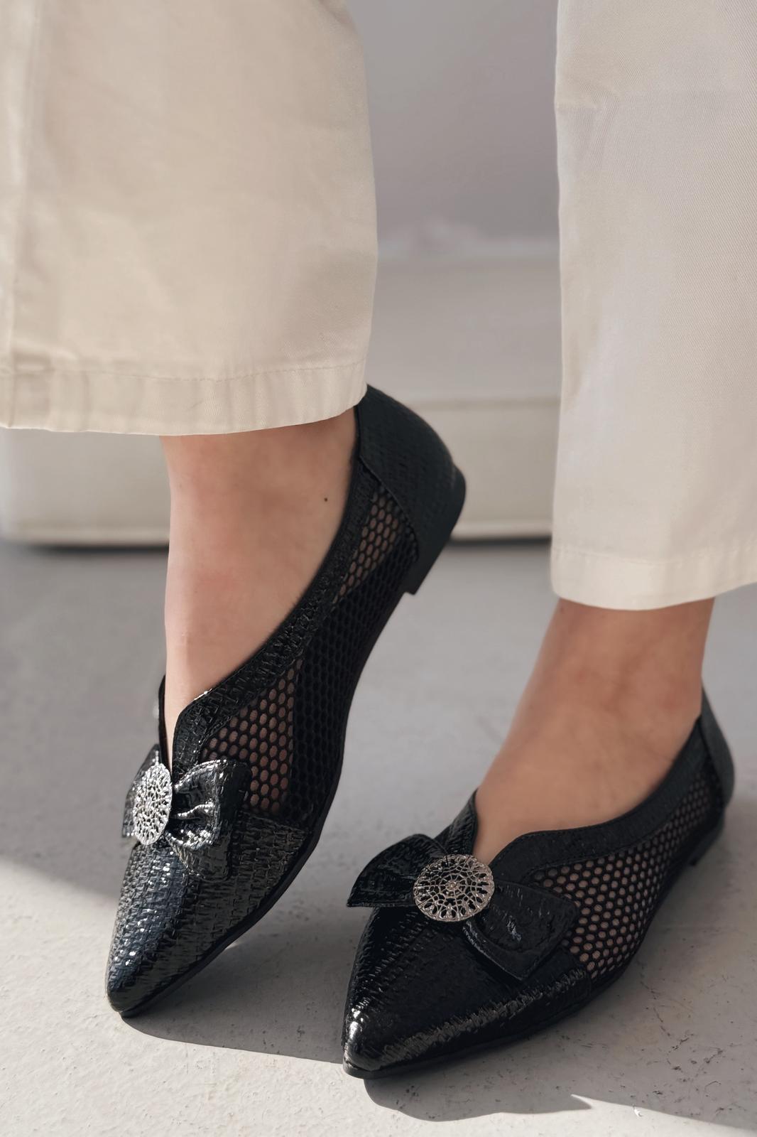 Zuneya Kurdele Detaylı kadın File Babet Siyah - ILOVESHOES