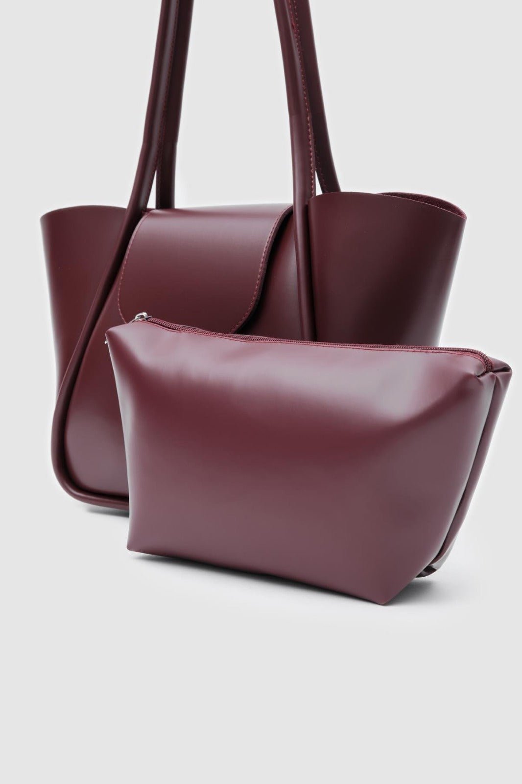 Jolin Omuz Çantası Bordo Mat Deri Makyaj Çantalı - ILOVESHOES