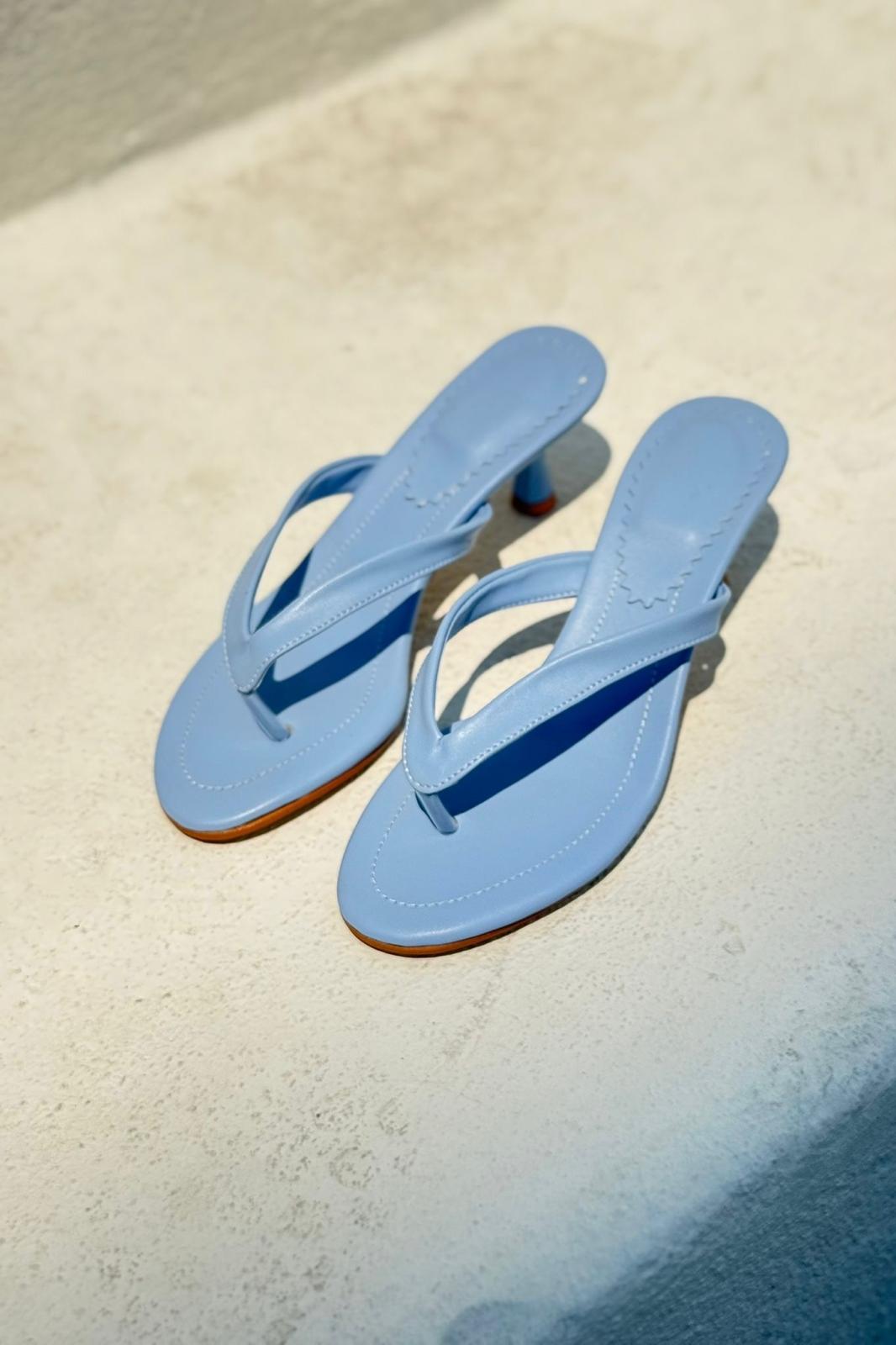 Ponya Mat Deri Bebek Mavi Parmak Arası Topuklu Terlik - ILOVESHOES