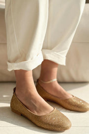 Lodiya Saten Taş Detaylı Babet Bej