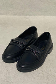 Duvra Mat Deri Siyah Platin Toka Detaylı Kadın Loafer - ILOVESHOES