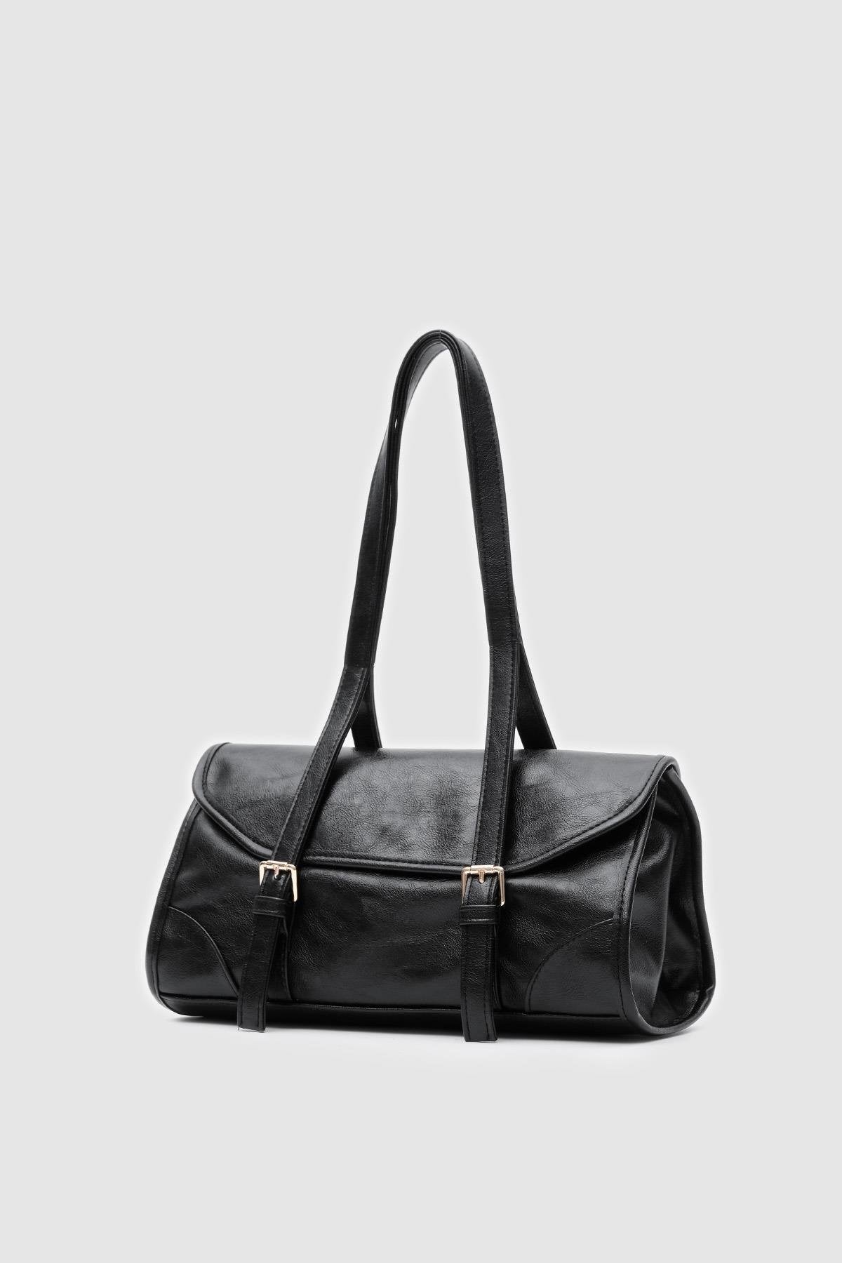 Laretta Vintage Baget Çanta Siyah Mat Deri