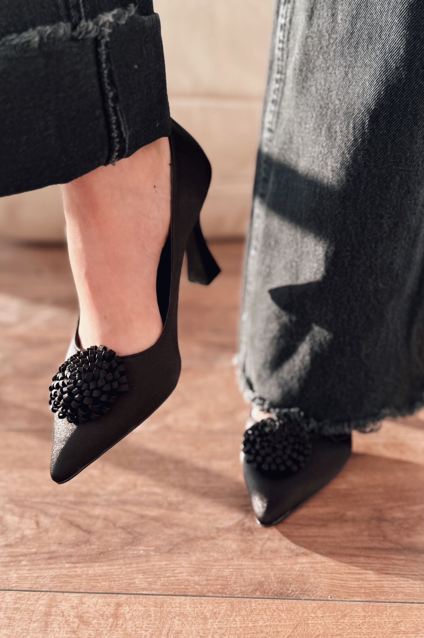 Fovira Saten Siyah Stiletto - ILOVESHOES